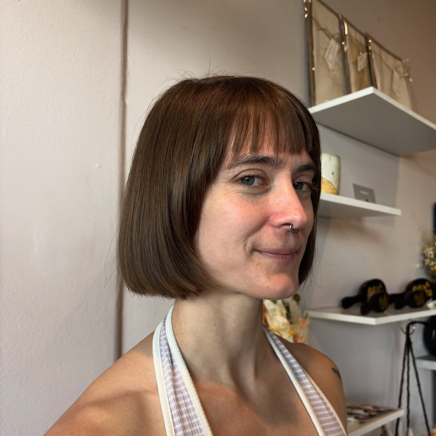 Sleek Chestnut Bob with Subtle Curvature