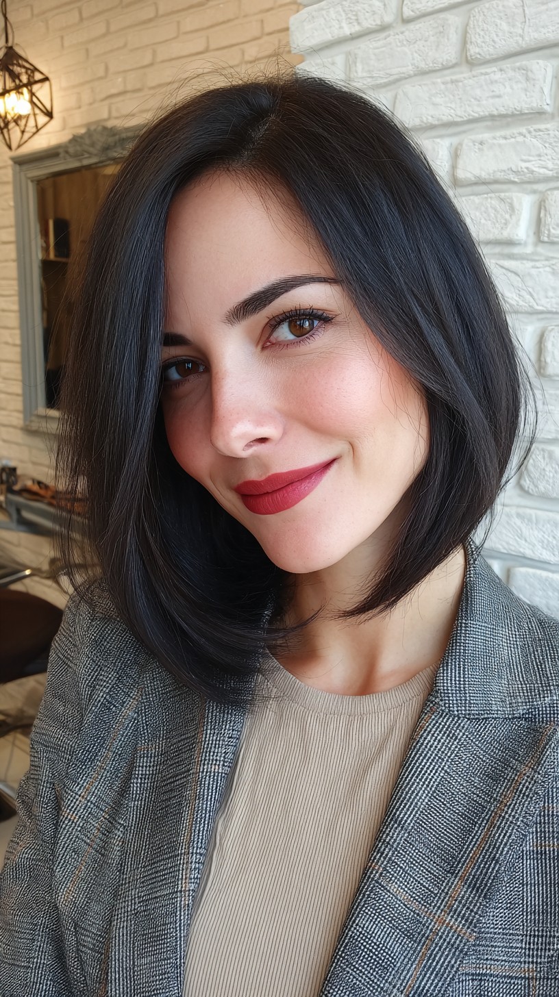 Sleek Deep-Parted Jet Black Bob