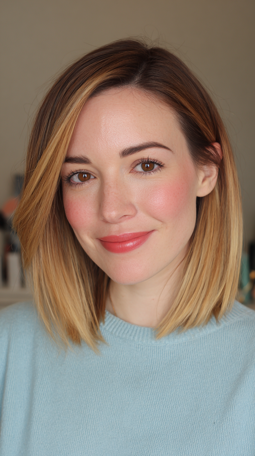 Sleek Long Bob with Subtle Balayage Highlights