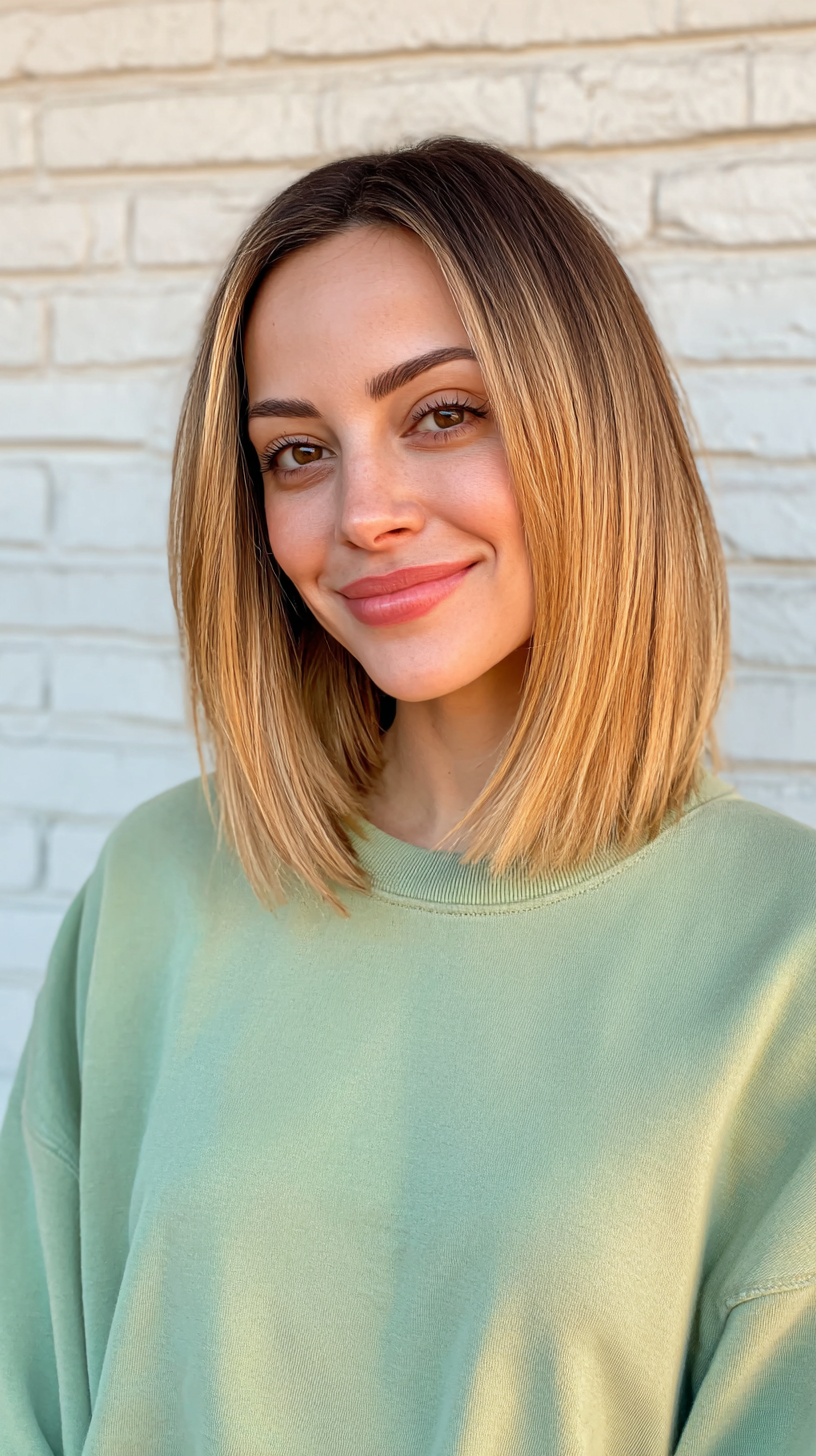 Sleek Long Bob with Subtle Sun-Kissed Highlights