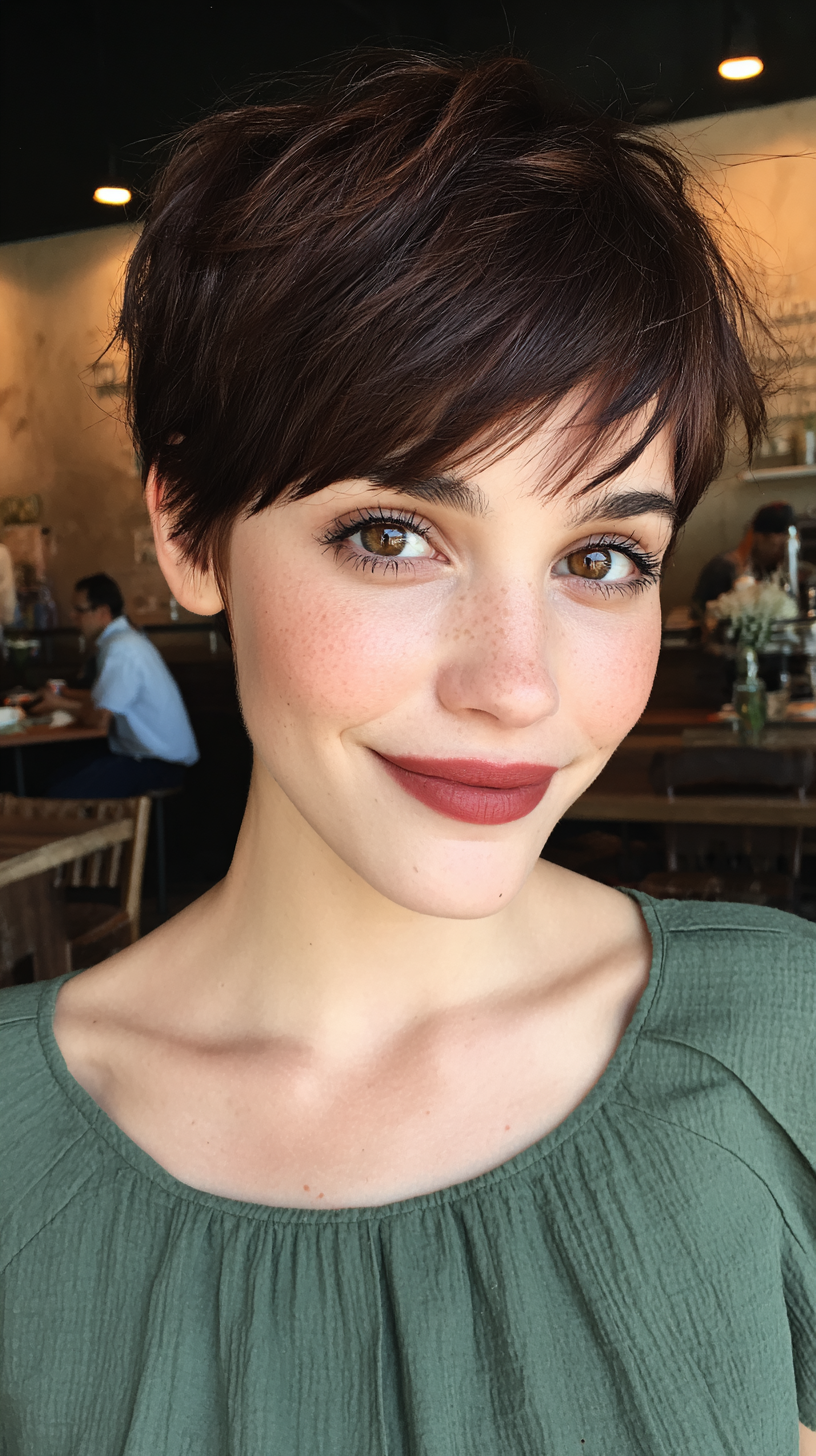 Soft Textured Pixie Cut with Side-Swept Bangs