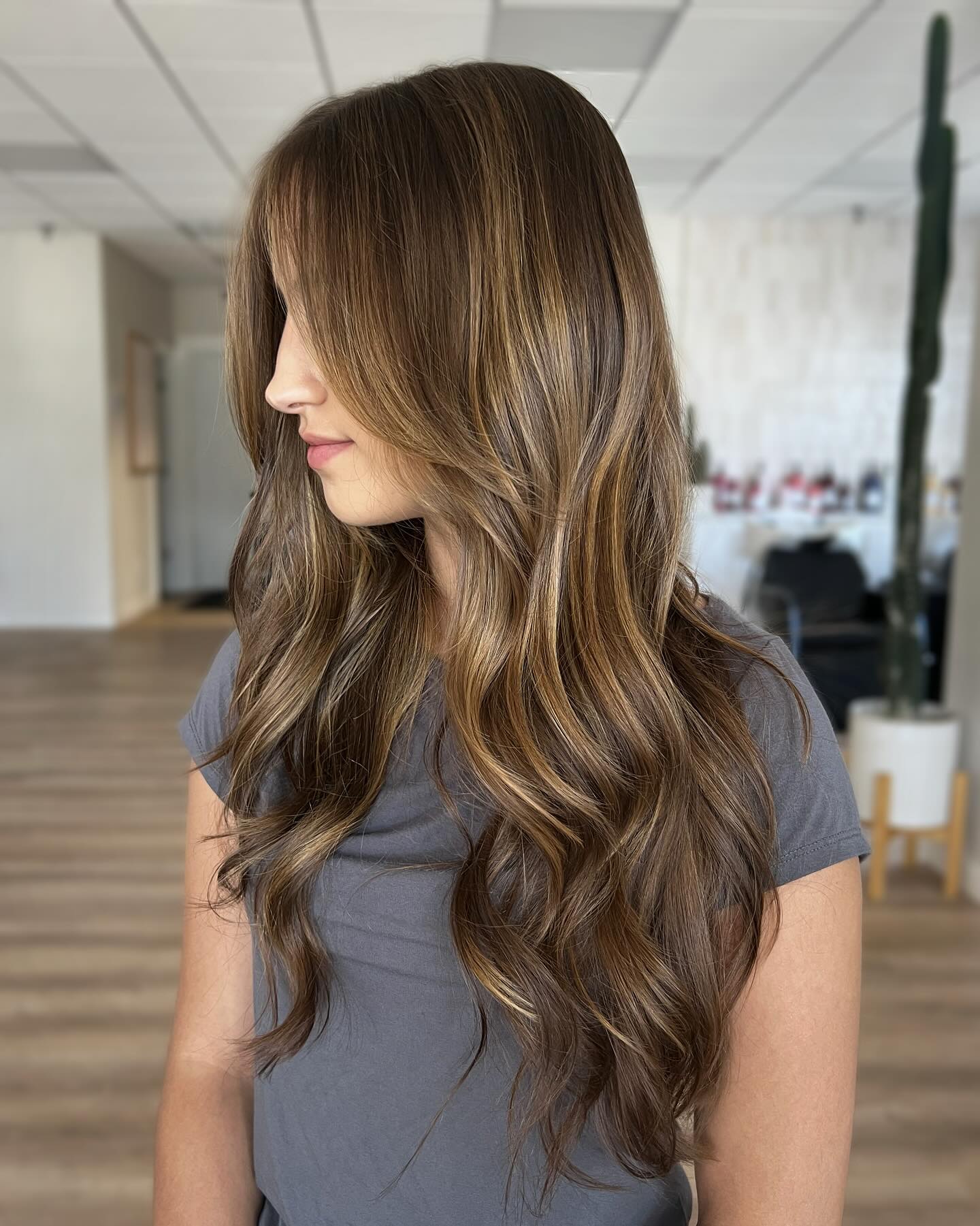 Subtle Ash Brunette Waves with Gentle Layers