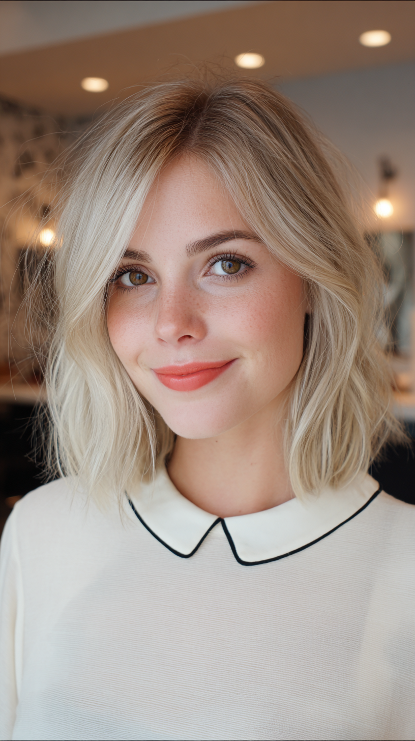 Textured Beachy Long Bob with Light Blonde Tones