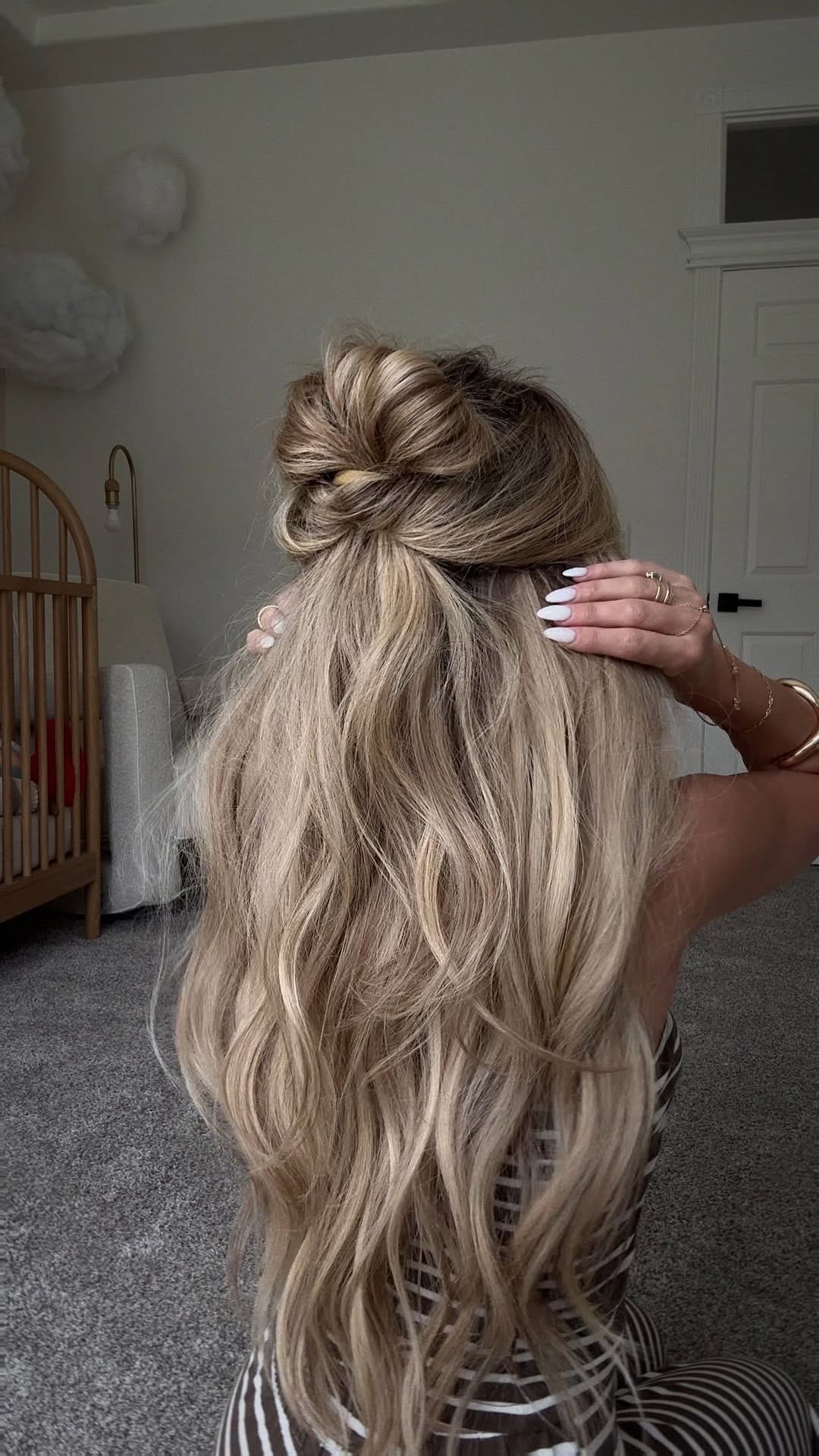 Textured Blonde Half-Up Twist with Soft Waves