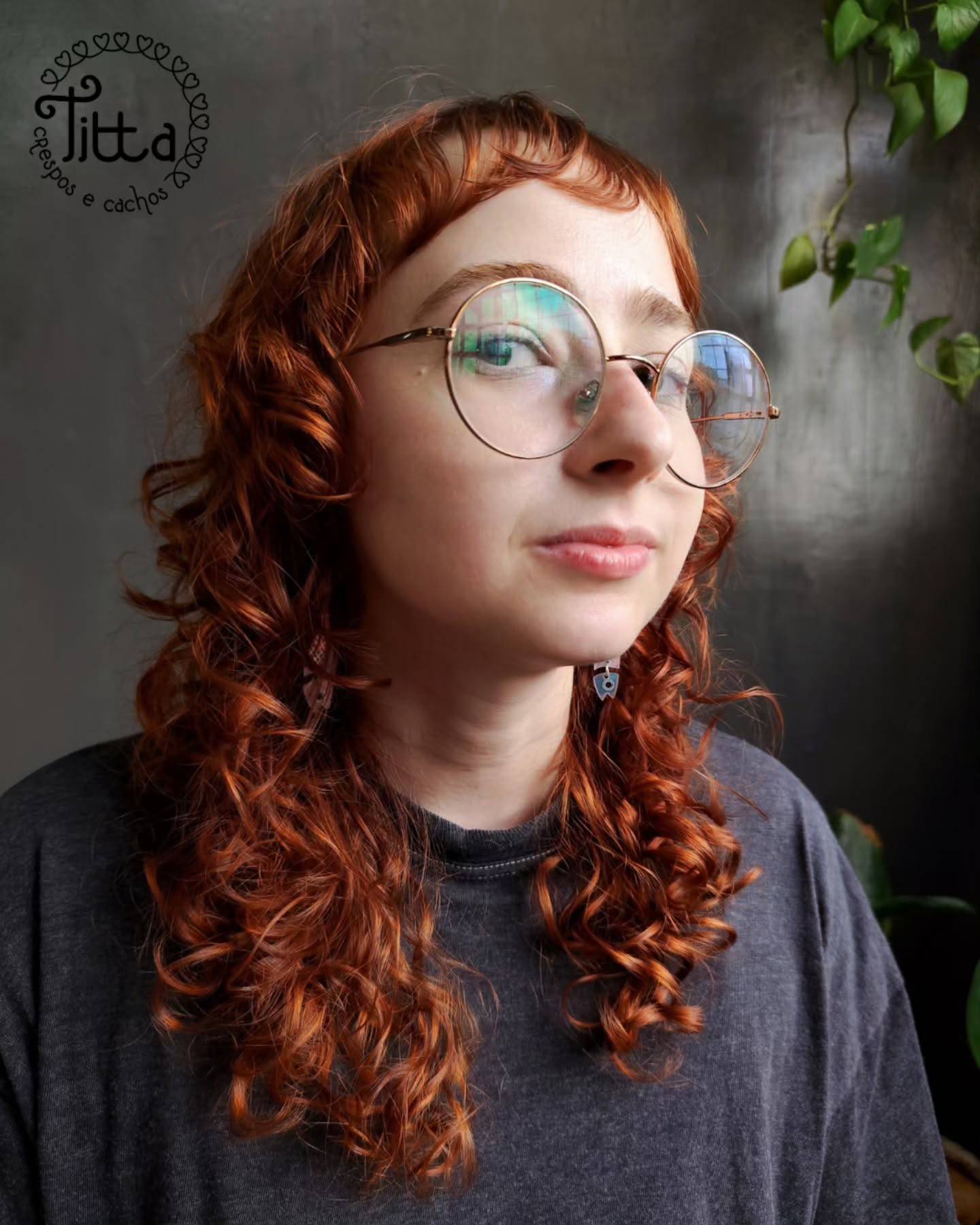 Textured Curly Wolfcut with Bold Bangs