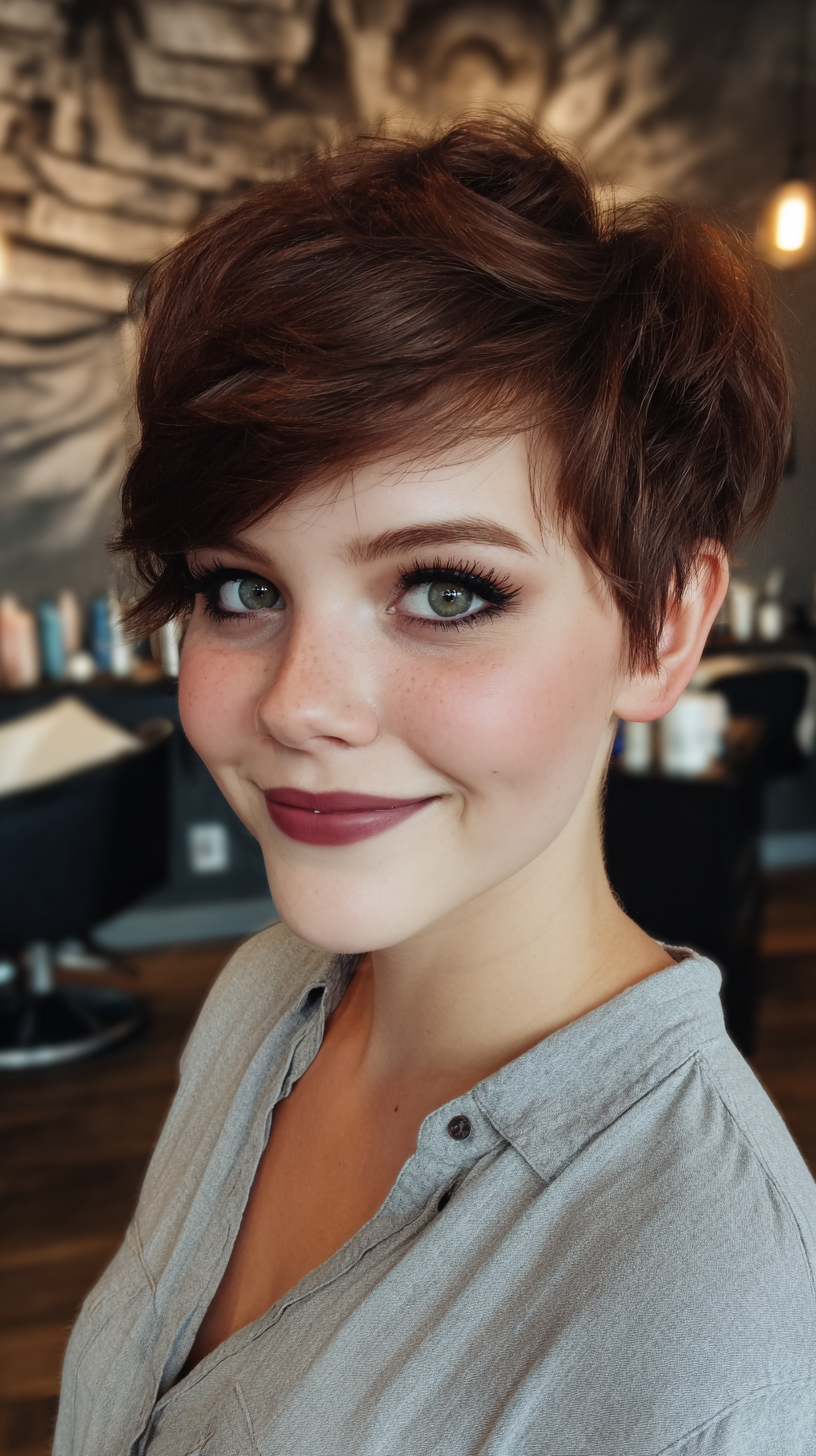 Textured Raspberry Pixie Cut with Soft Waves