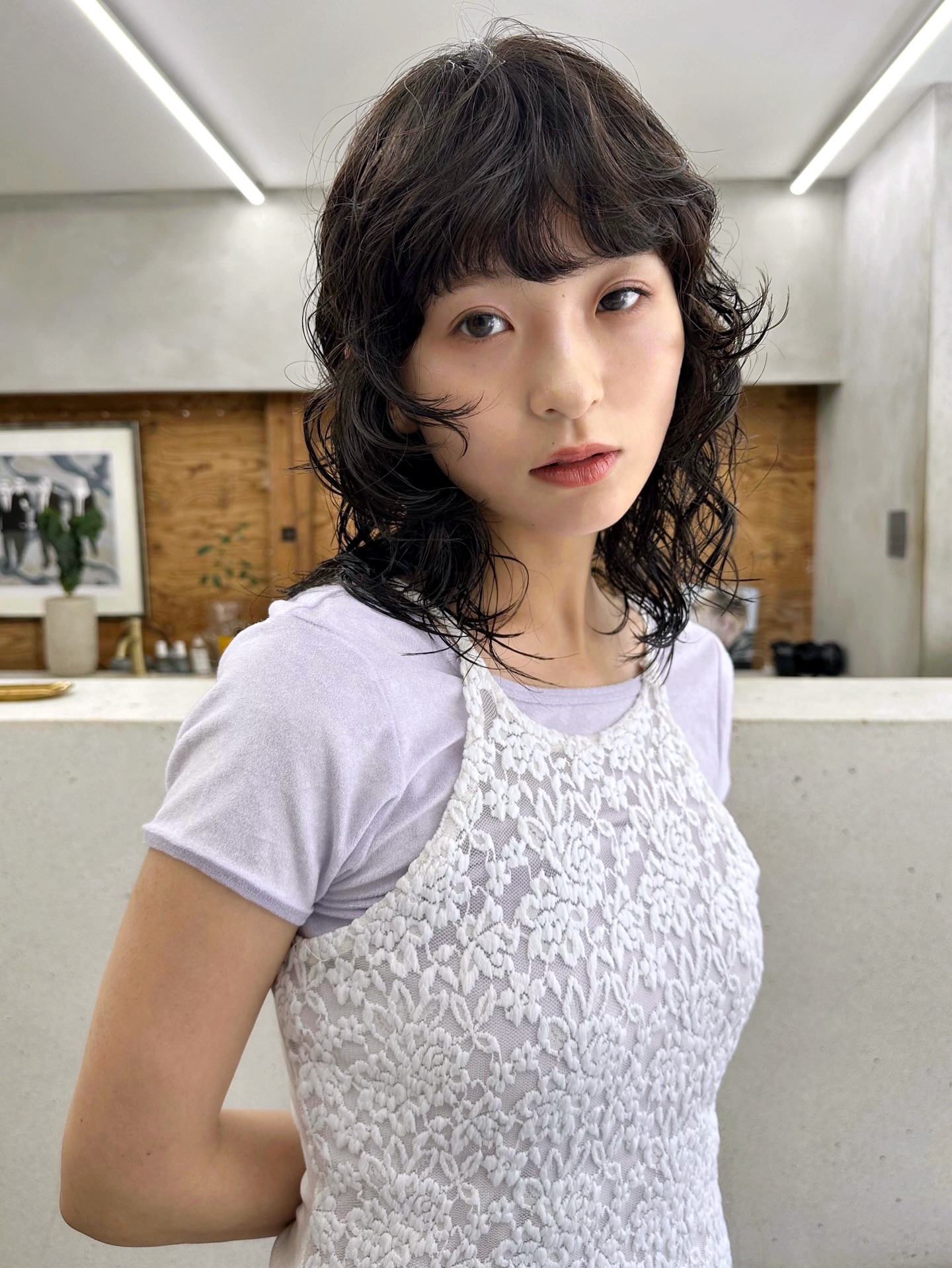 Textured Raven Waves with Delicate Bangs