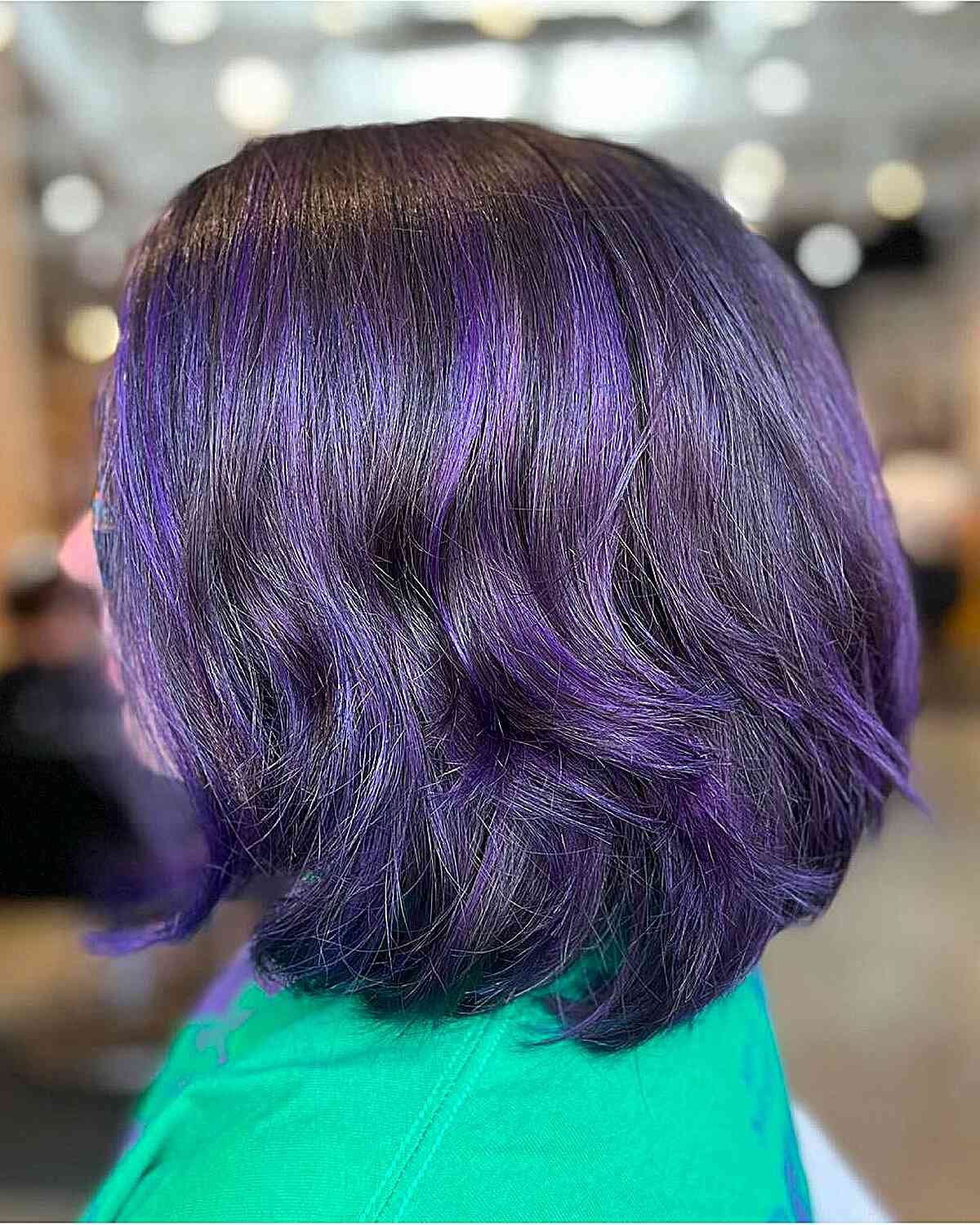 Vibrant Purple Balayage on Textured Lob