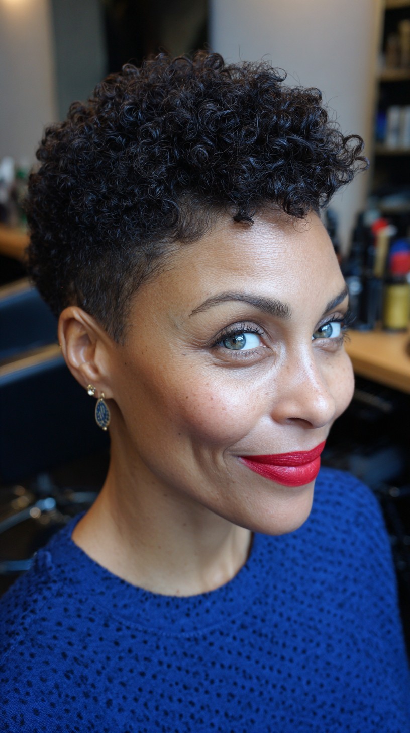 Vibrant Tapered Curly Pixie for Thick Hair