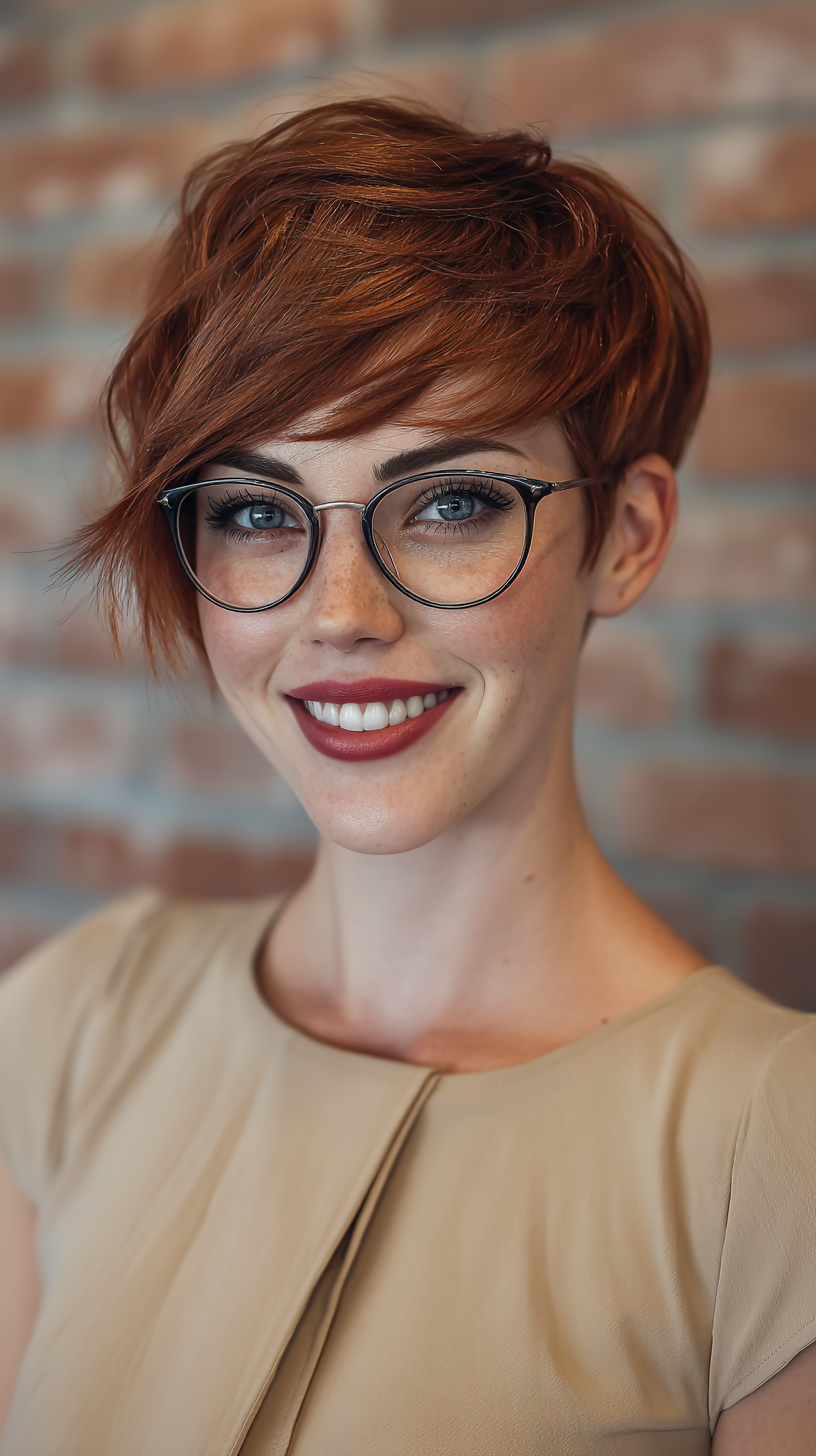 Vibrant Textured Pixie Cut with Side-Swept Fringe