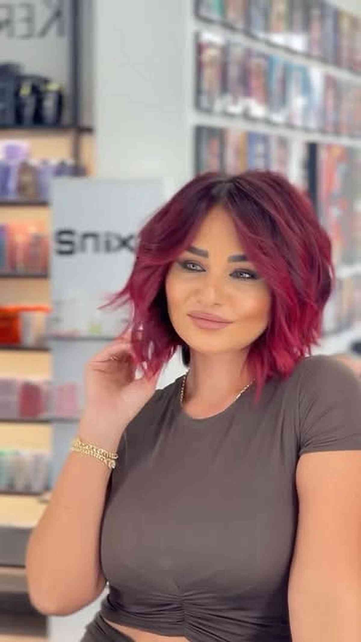 Vibrant Wavy Layered Bob with Bold Color