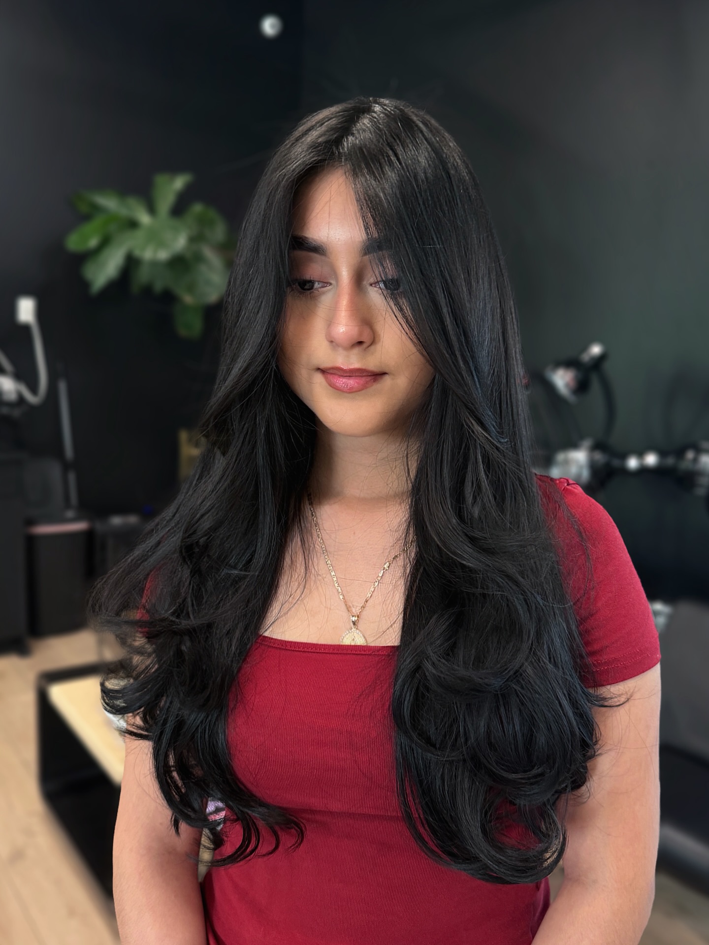 Deep Ebony Waves with Face-Framing Layers