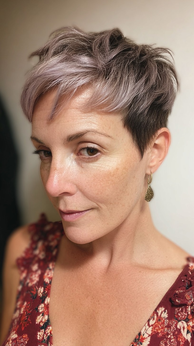 Edgy Textured Silver Pixie with Lavender Tint