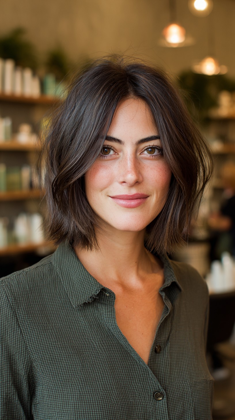 Effortless Tousled Brunette Bob