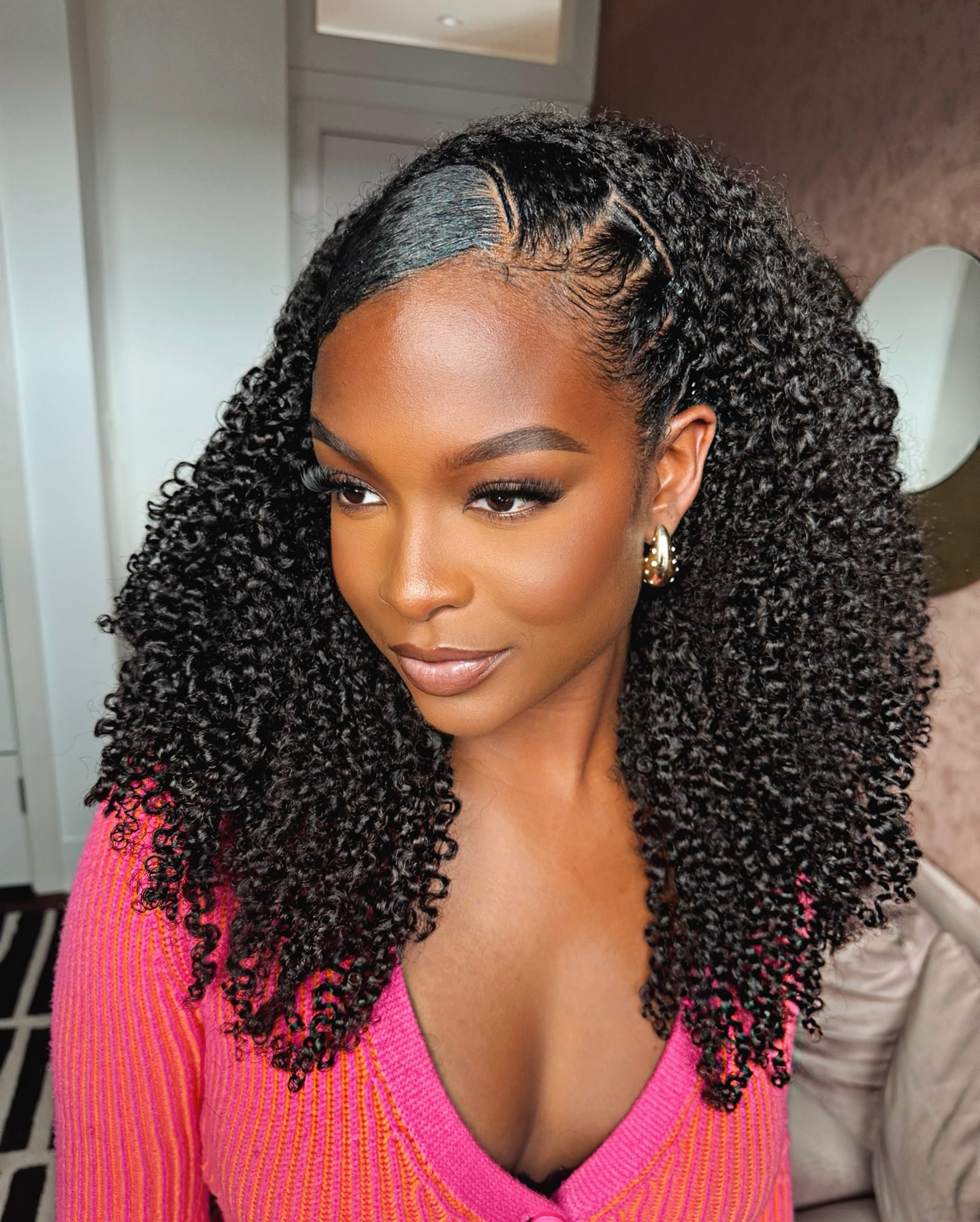 Exquisite Side-Swept Curls with Sculpted Baby Hairs