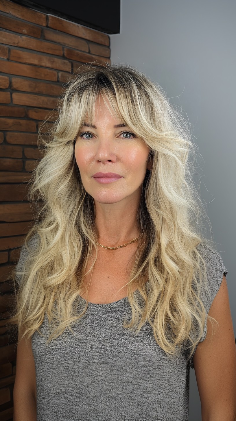 Flowing Golden Waves with Face-Framing Highlights