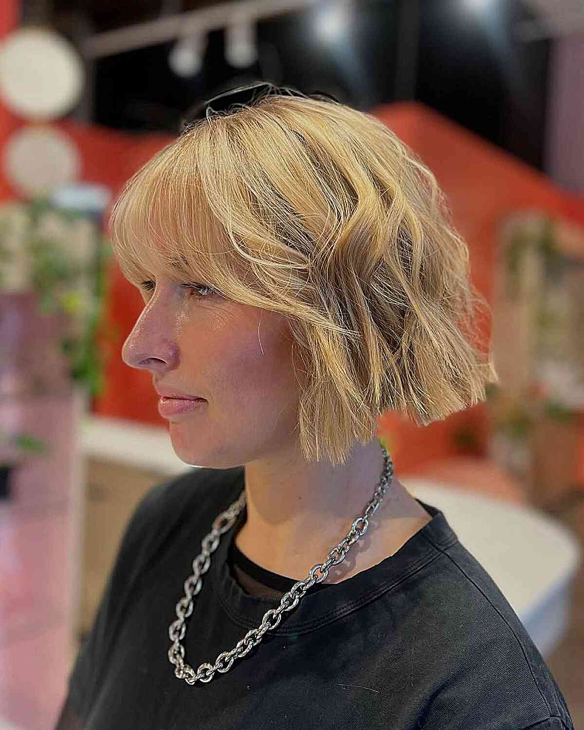 Jaw-Length Choppy Bob with Bangs