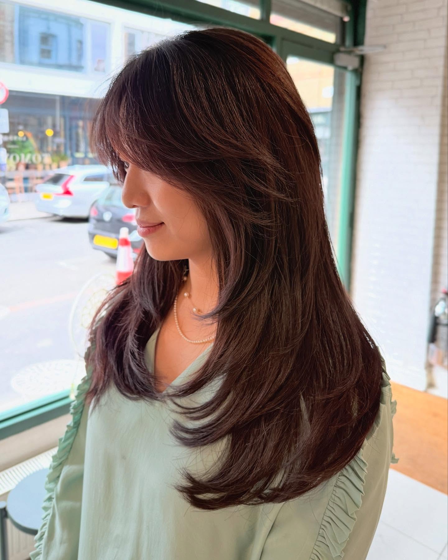 Luxurious Rich Brunette with Face-Framing Layers