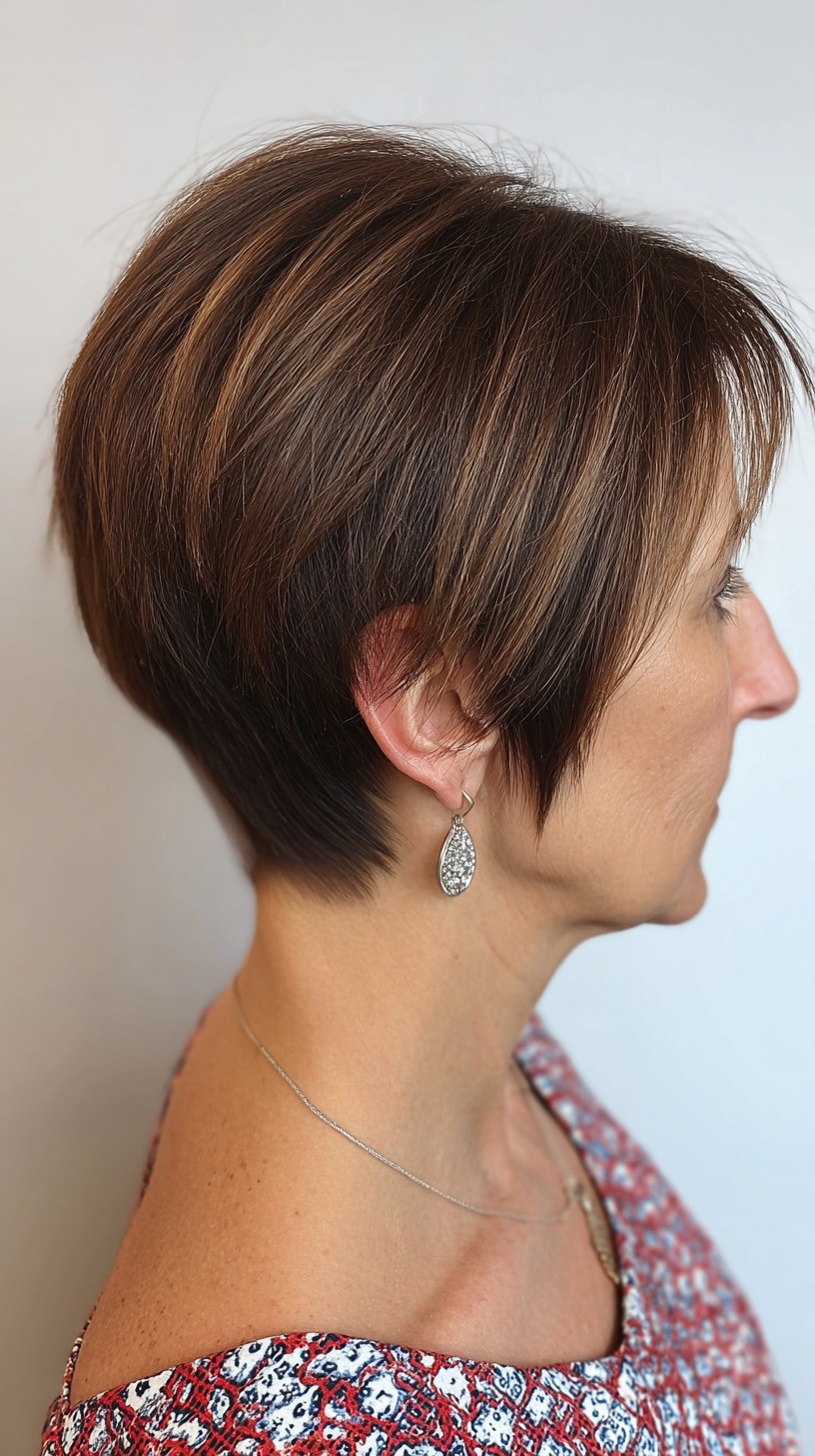 Modern Tousled Brunette Bob with Subtle Highlights