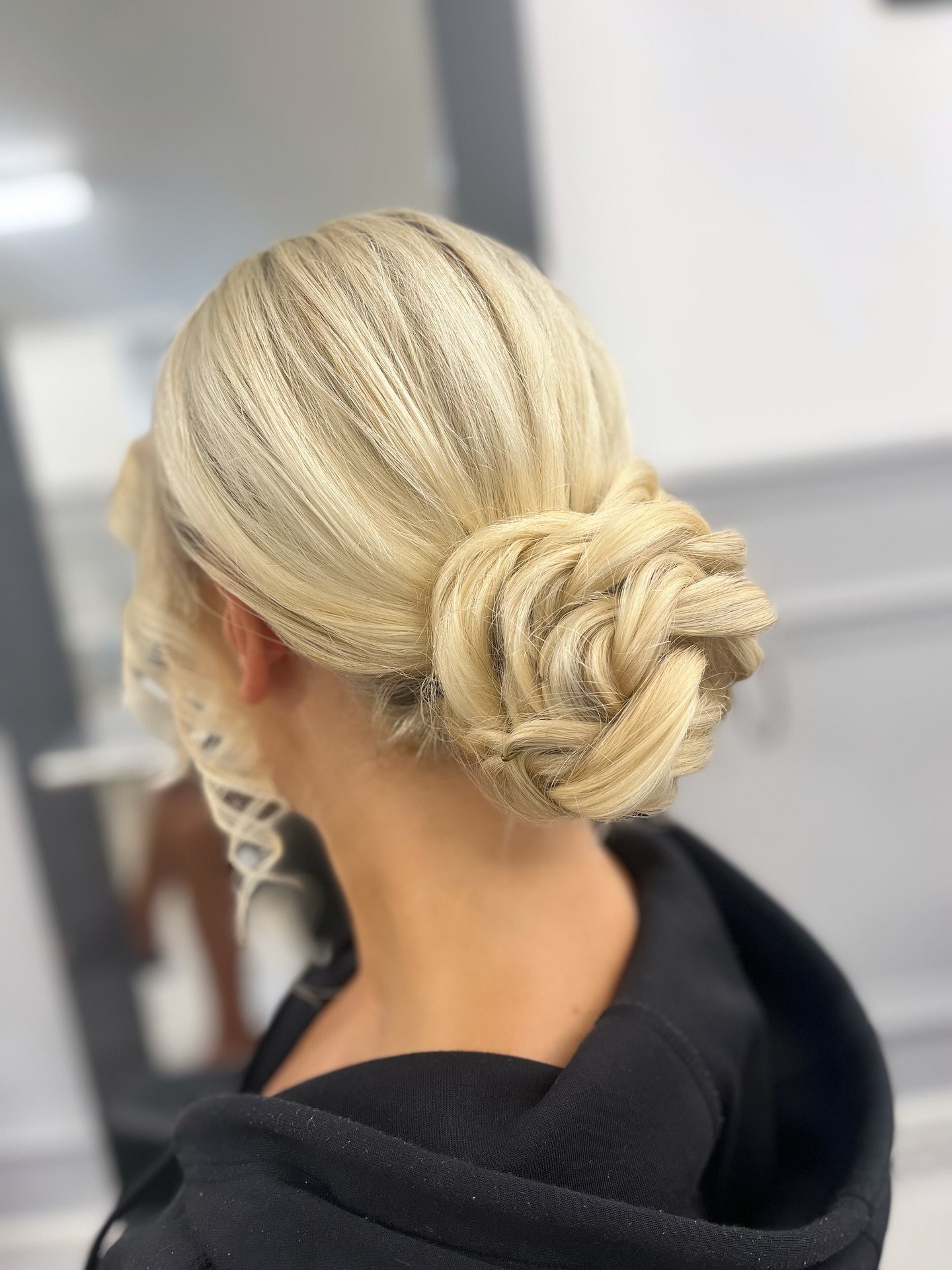 Platinum Blonde Intricate Twist Updo