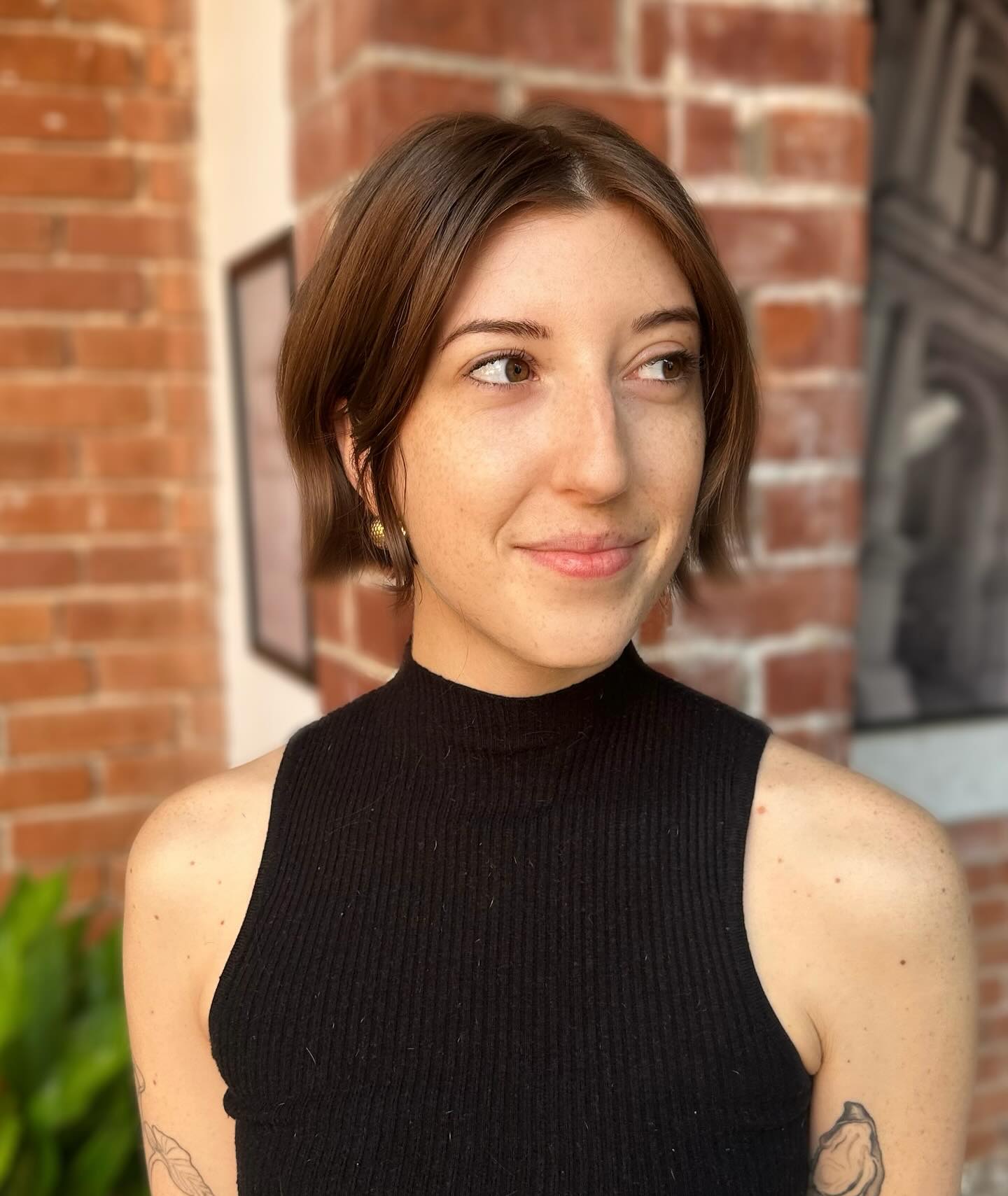 Polished Chestnut Micro Bob with Subtle Texture