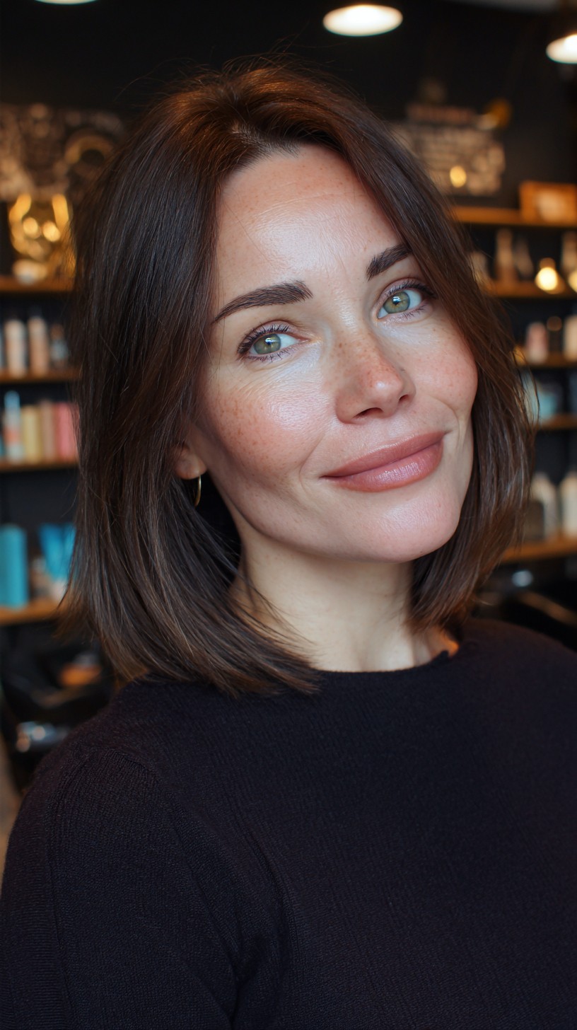 Refined Chestnut Bob with Natural Flow