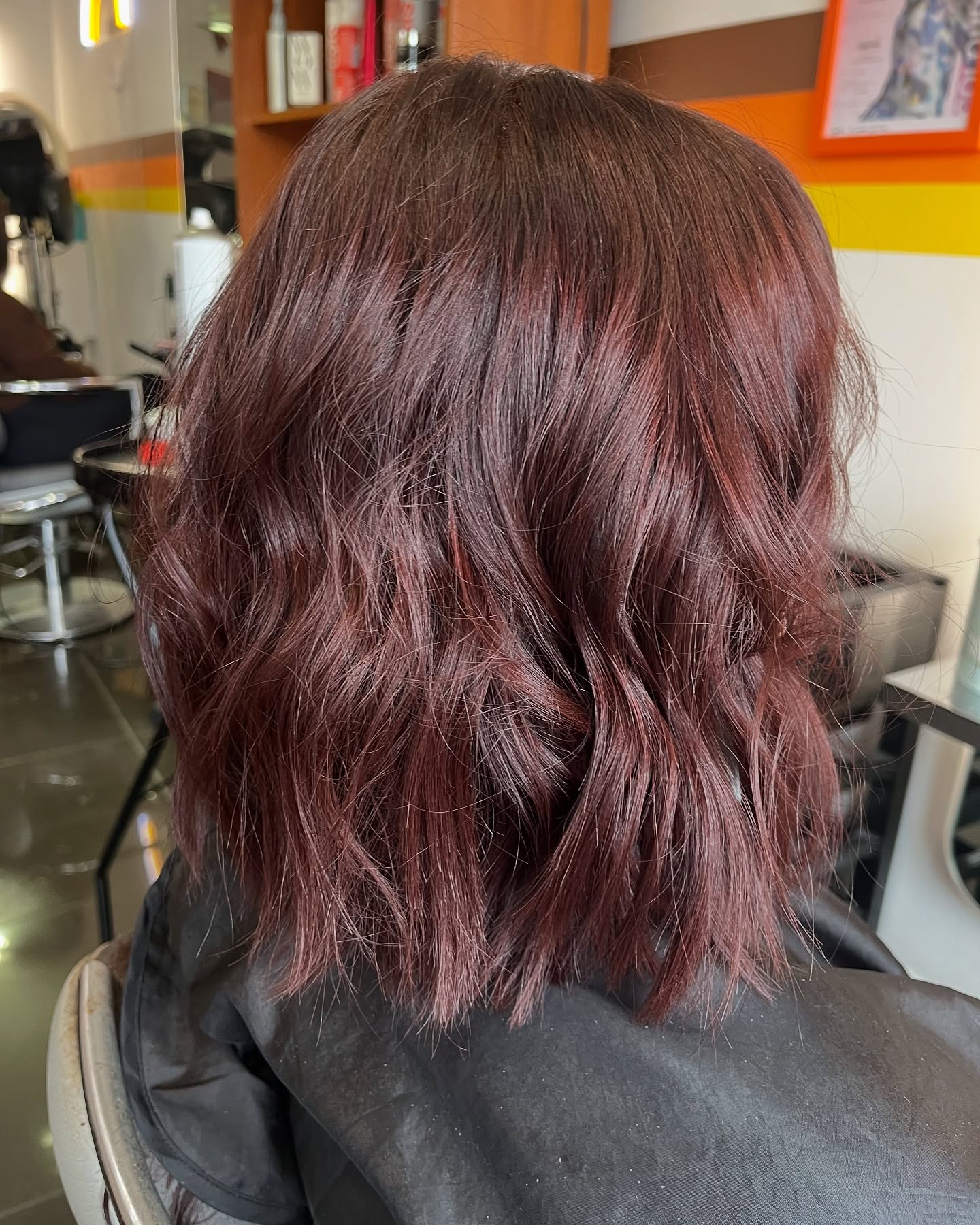 Rich Burgundy Textured Bob with Soft Waves