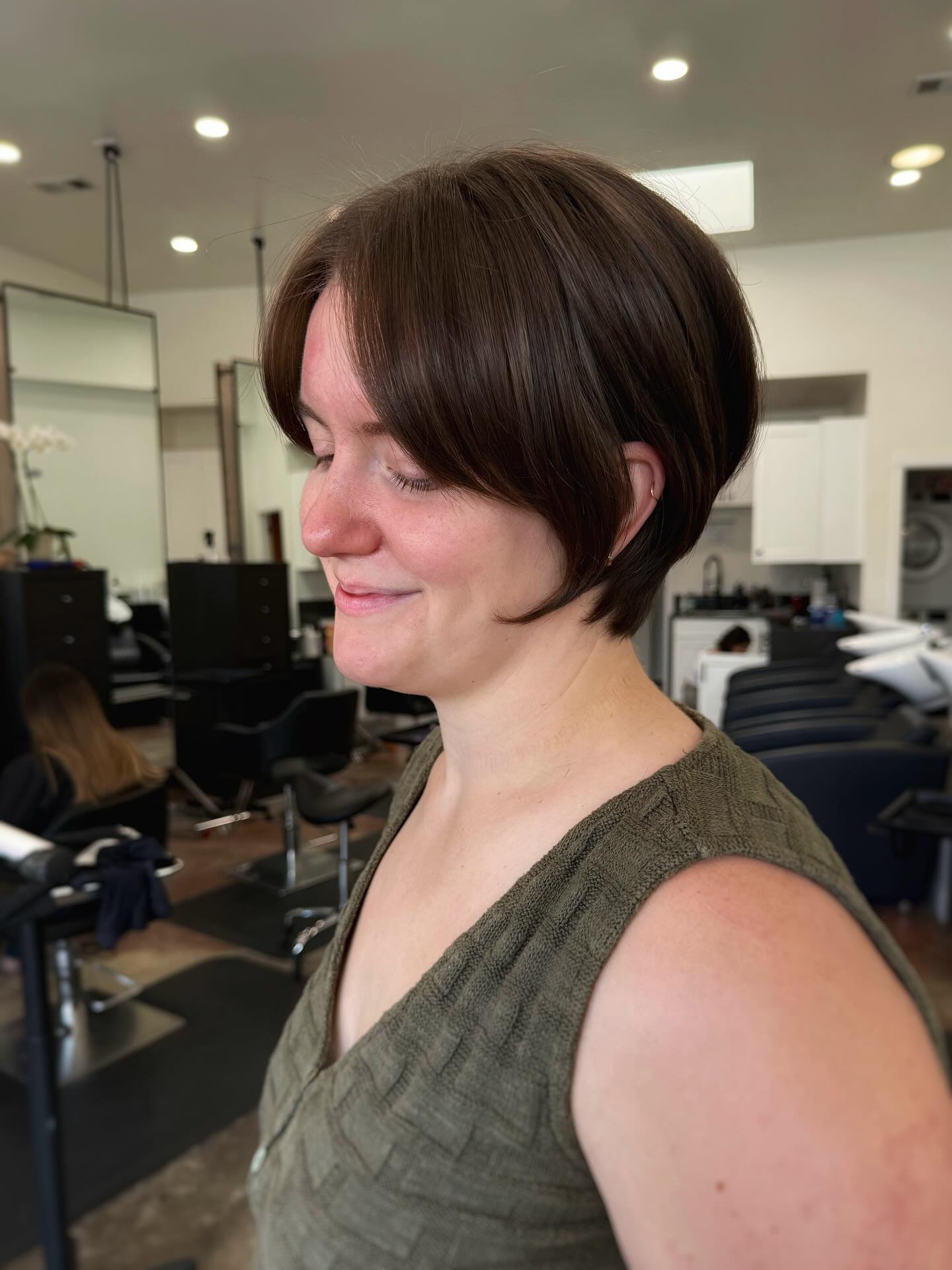 Rich Chestnut Rounded Bob with Textured Ends