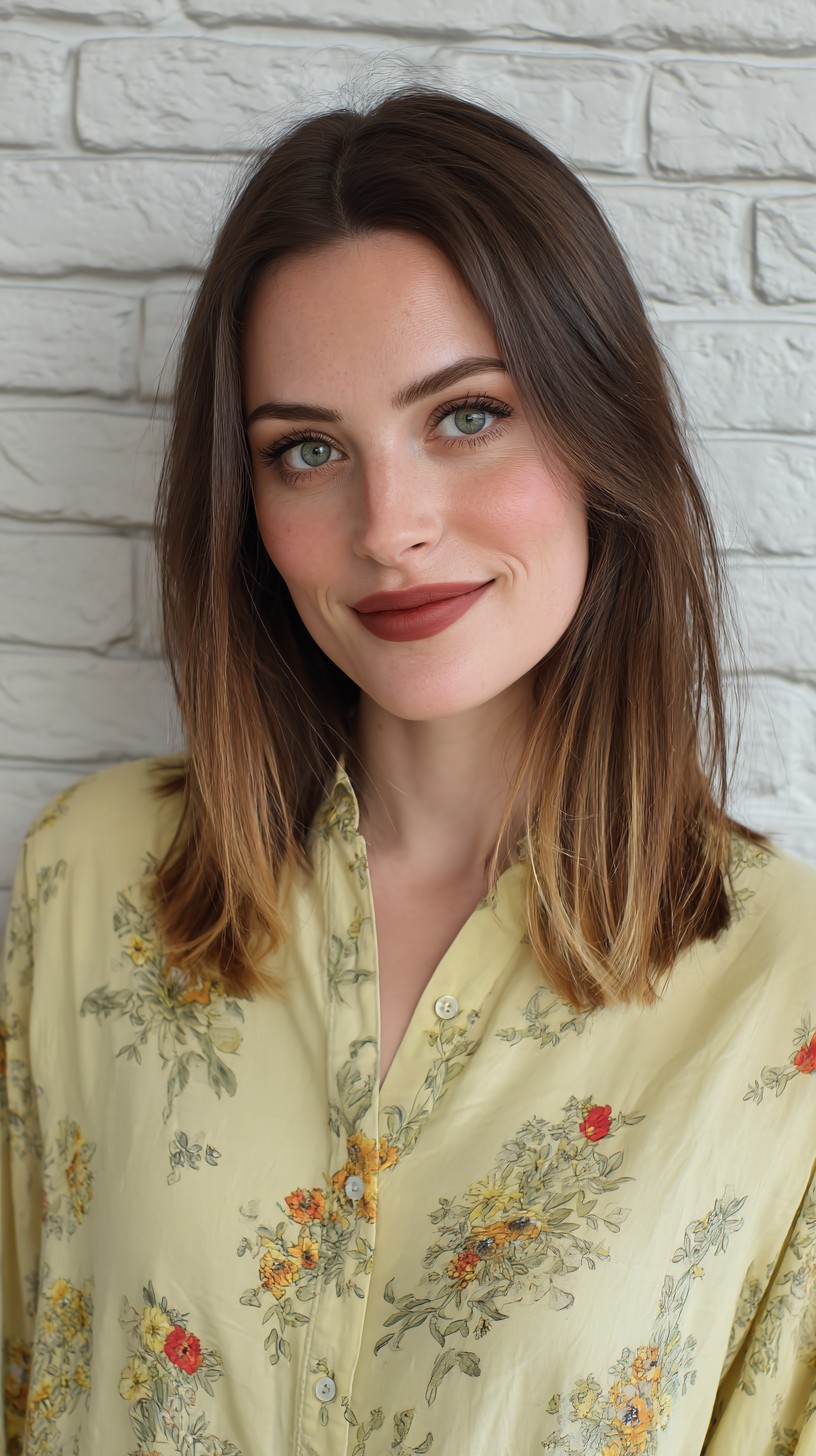 Sleek Chestnut Lob with Soft Textured Ends