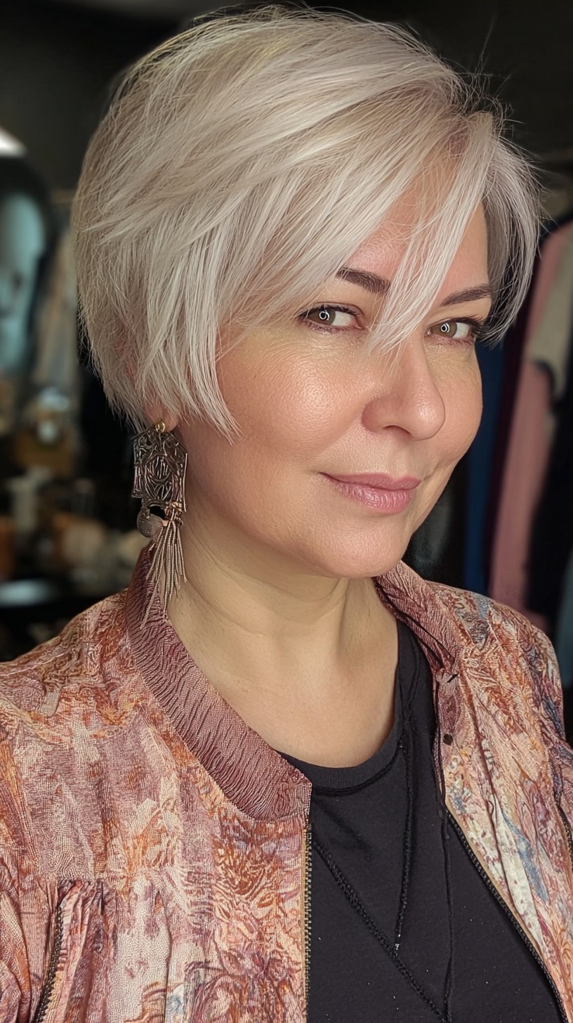 Sleek Silver Pixie with Textured Fringe