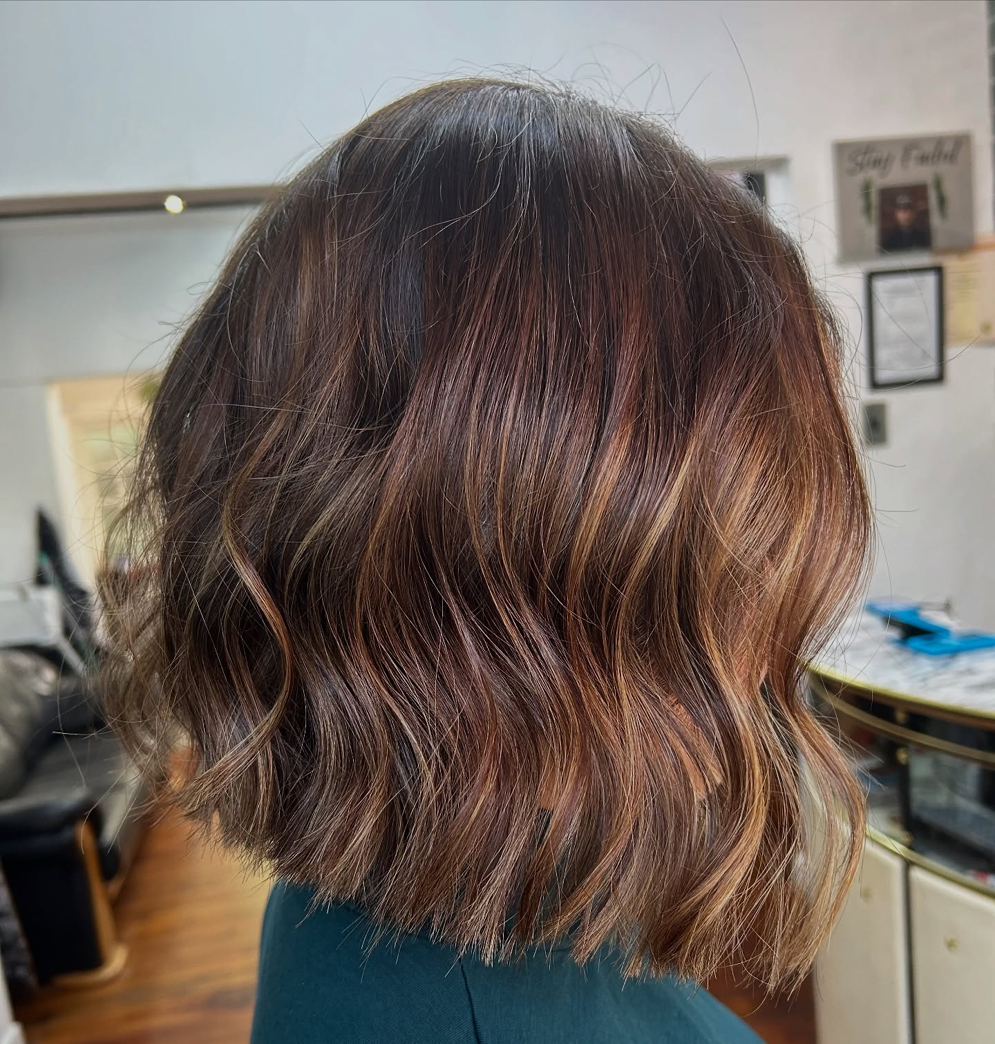 Softly Textured Choppy Bob with Warm Highlights