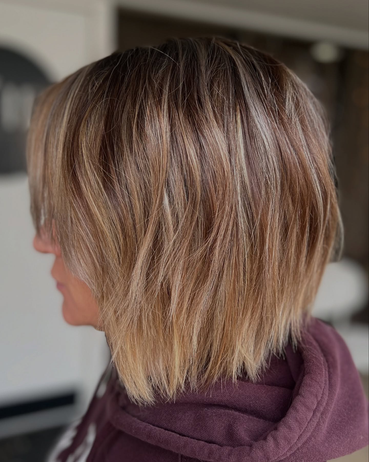 Textured Choppy Bob with Warm Blonde Highlights