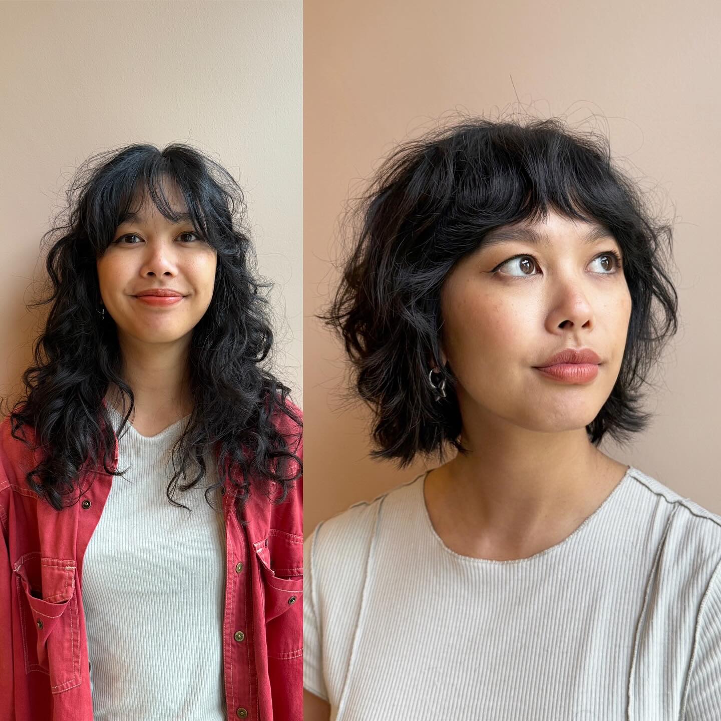 Textured Curly Bob with Wispy Bangs