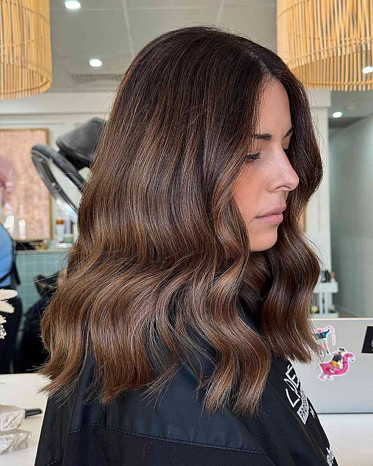 Warm Brown Waves with Blonde Highlights