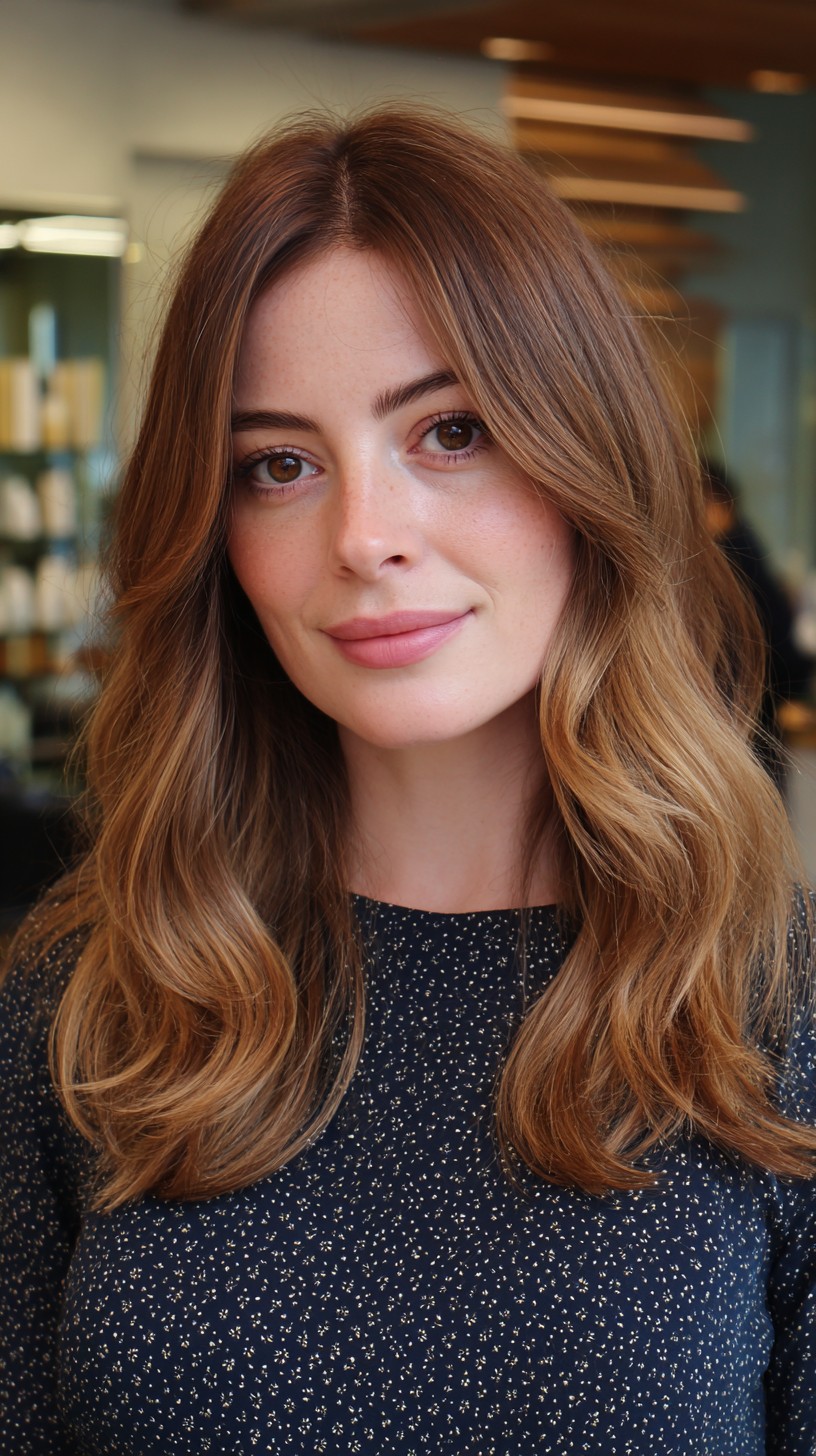 Warm Chestnut Waves with Face-Framing Layers
