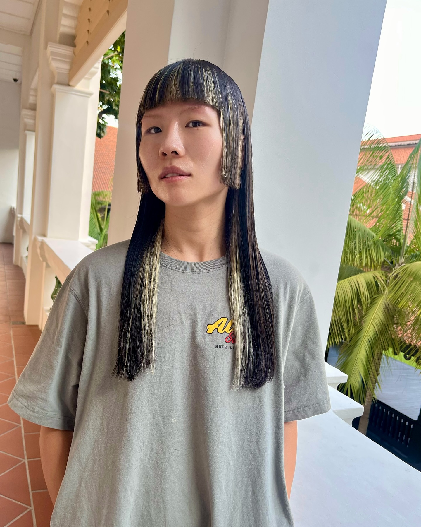 Bold Long Hime Cut with Textured Bangs and Highlights
