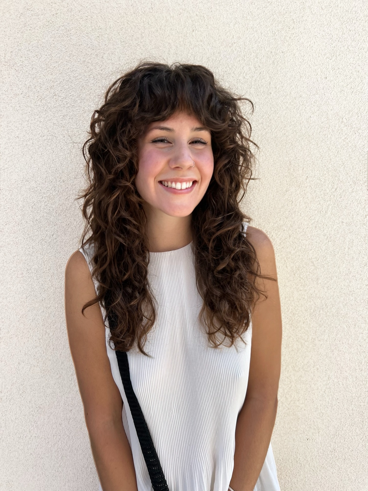 Bouncy Caramel Curled Shag With Bangs