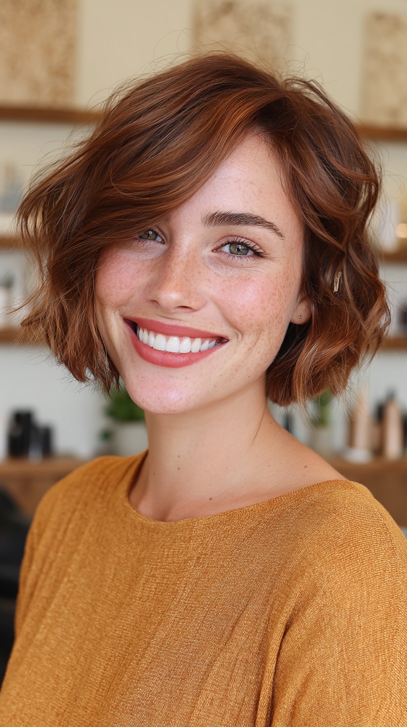 Breezy Copper Textured Bob with Undone Waves