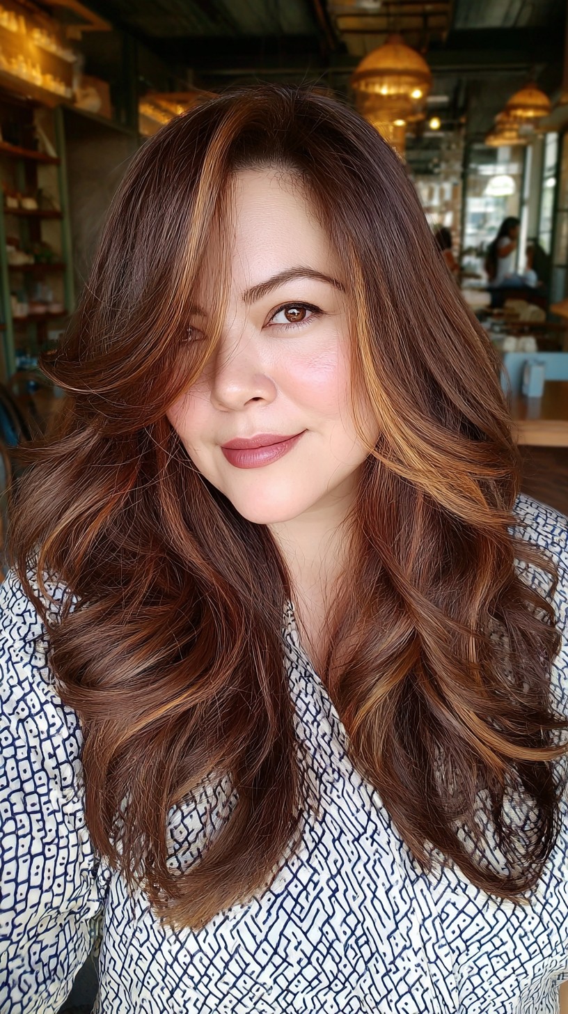 Burnished Copper Cascading Waves with Feathered Fringe