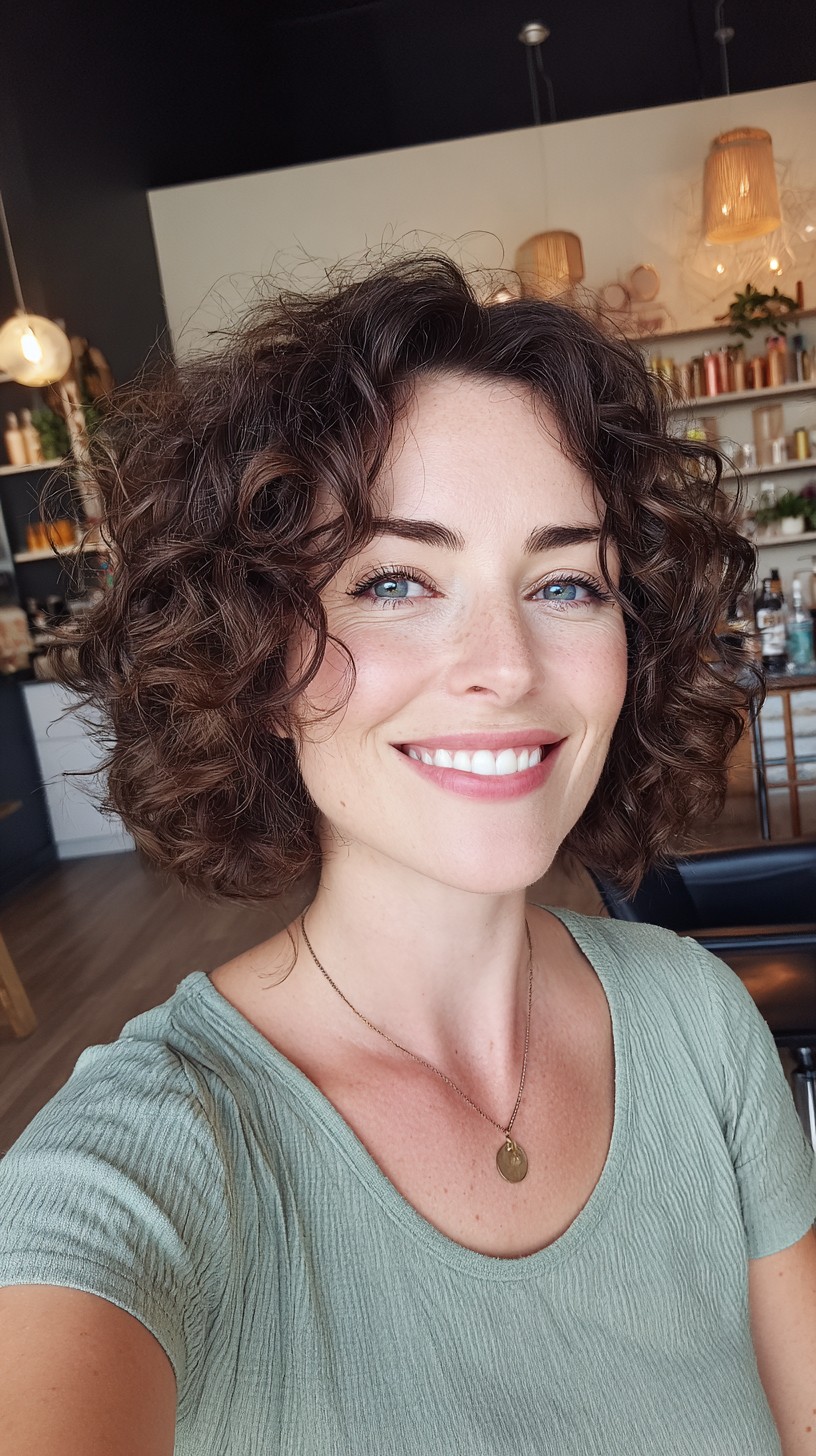 Charming Curly Bob with Natural Highlights