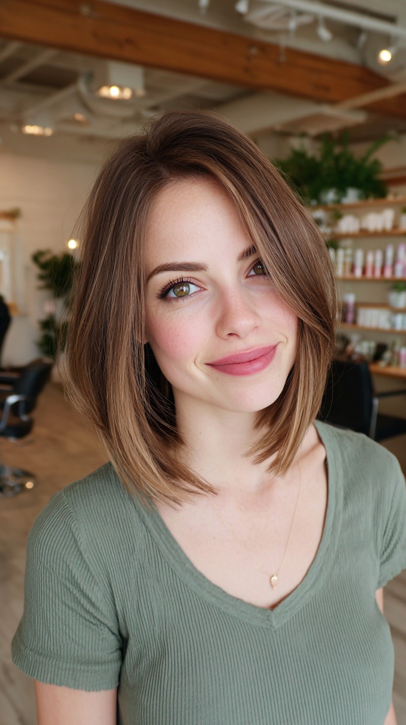 Chic Caramel-Toned Angled Bob