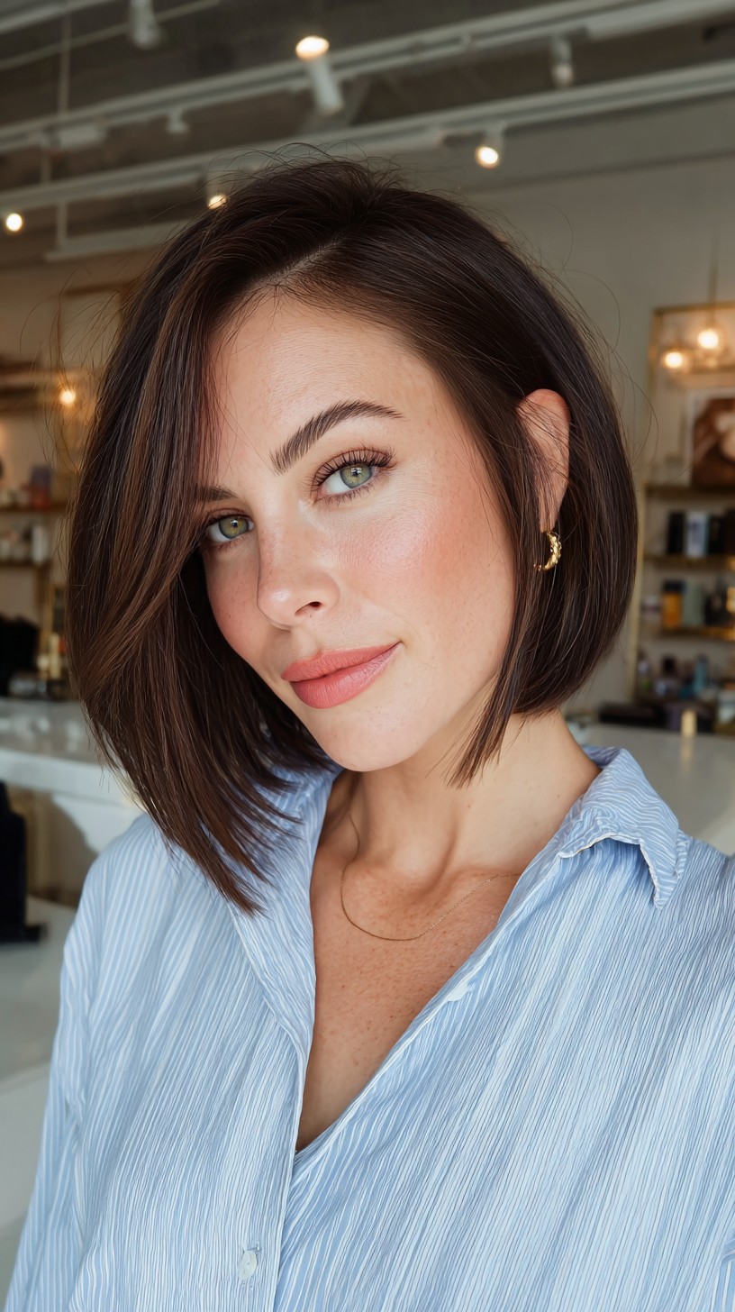 Chic Espresso Brunette Bob with Soft Contouring