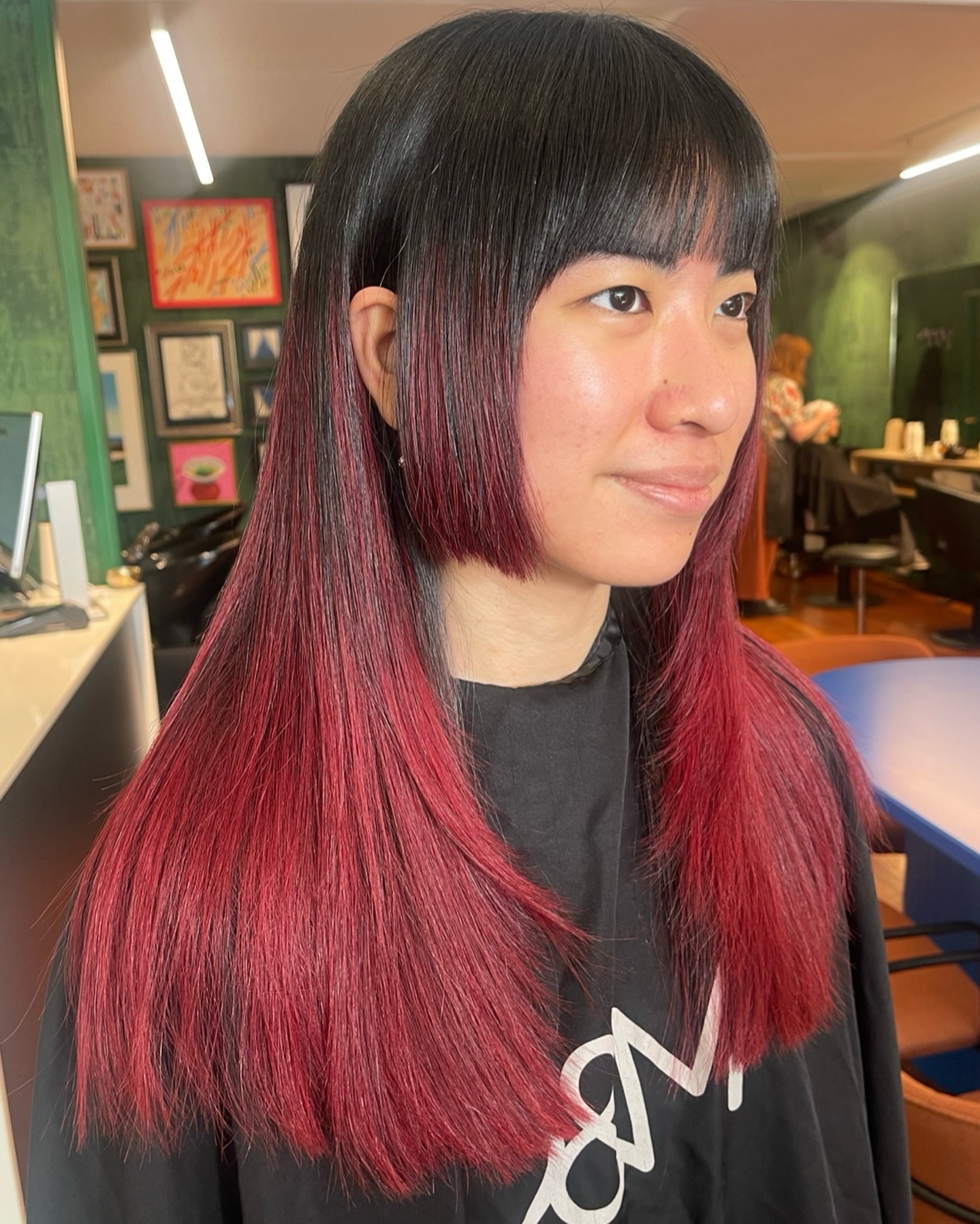 Chic Long Hime Cut with Bold Red Ombre