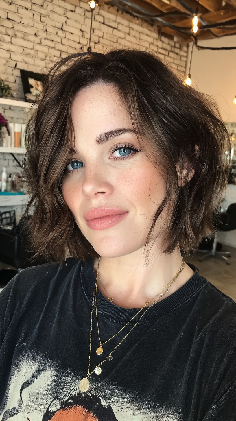 Effortless Wavy Textured Bob with Natural Highlights