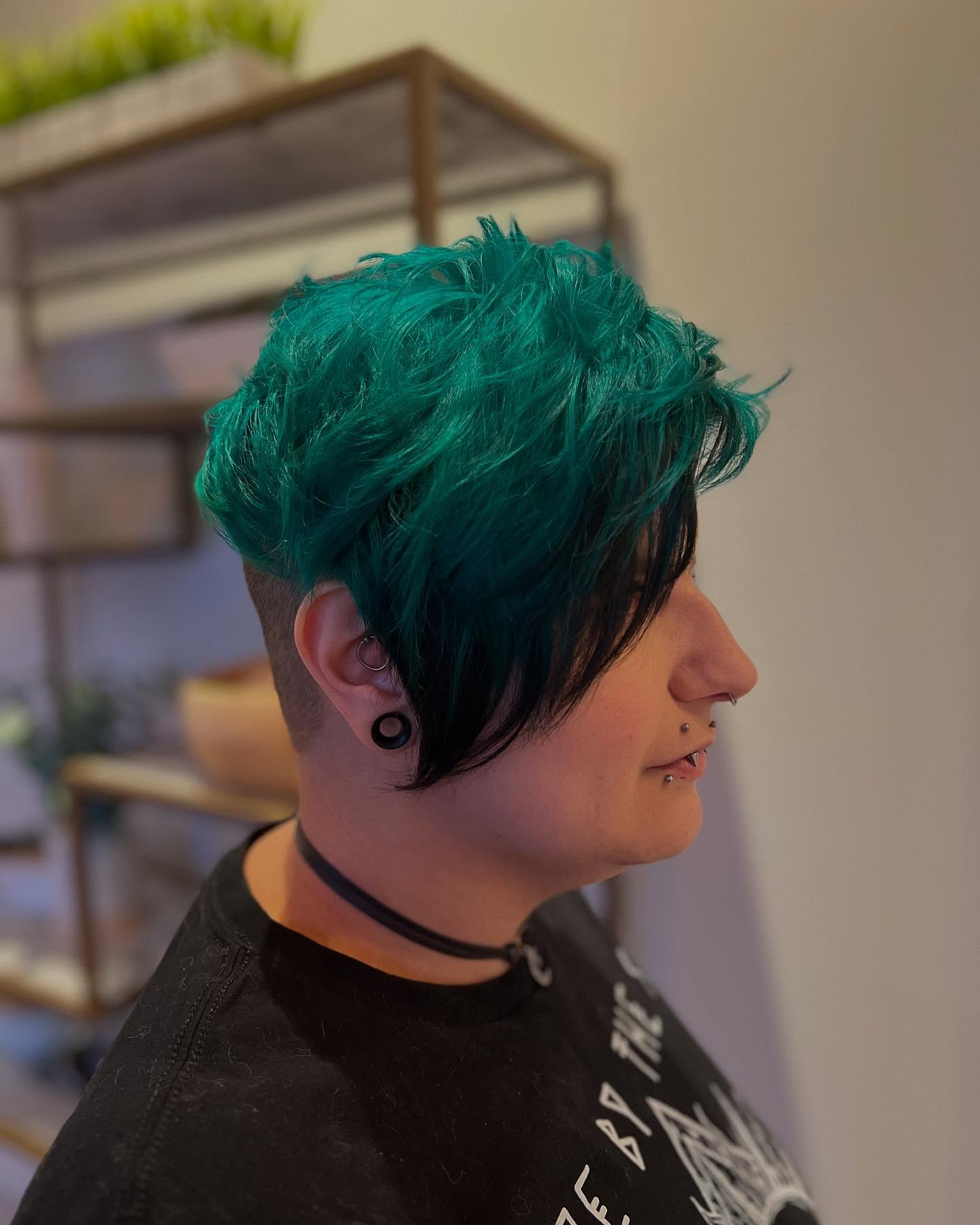 Electric Teal Textured Pixie with Tapered Sides