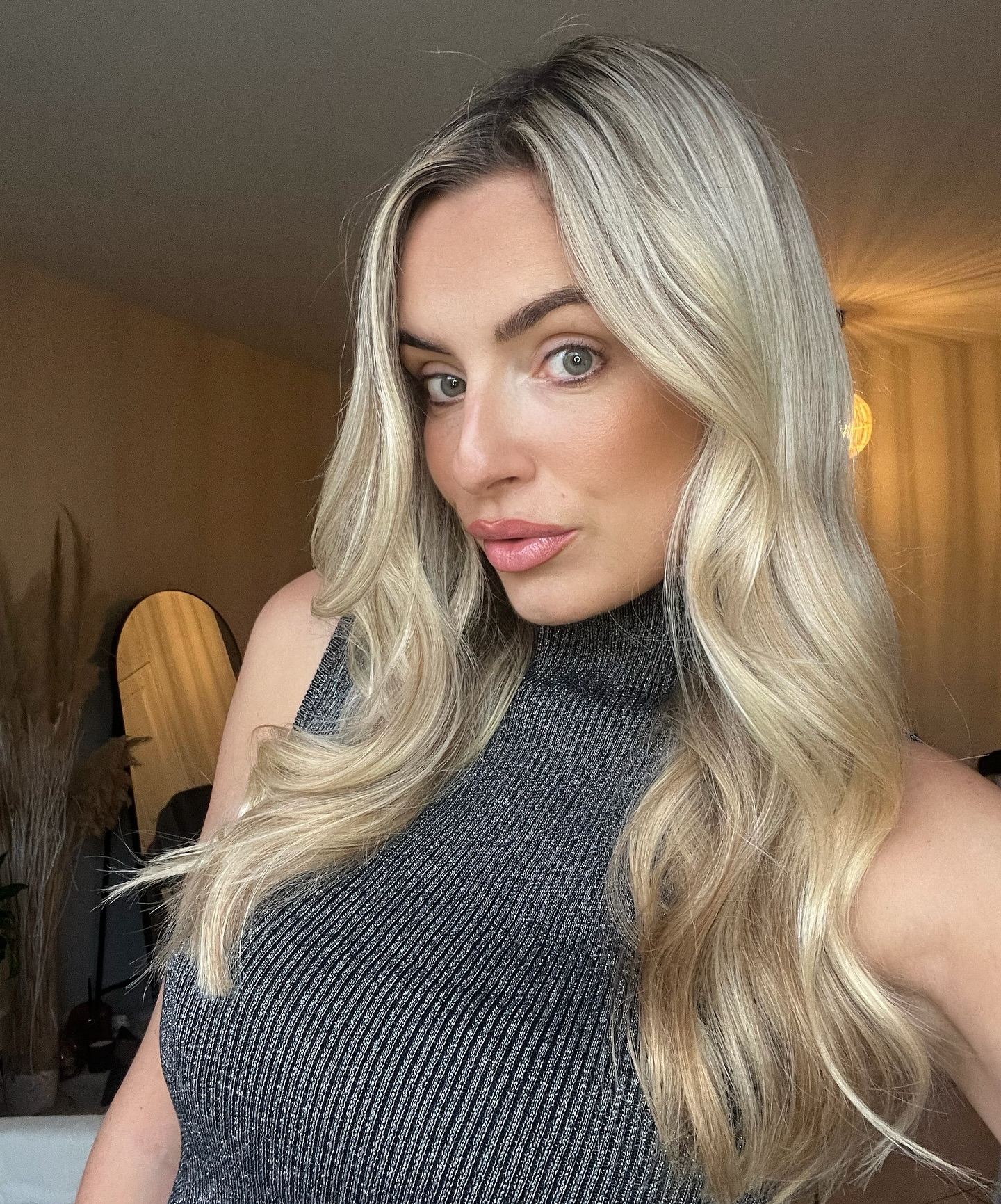 Glamorous Silver Blonde Waves with Natural Roots