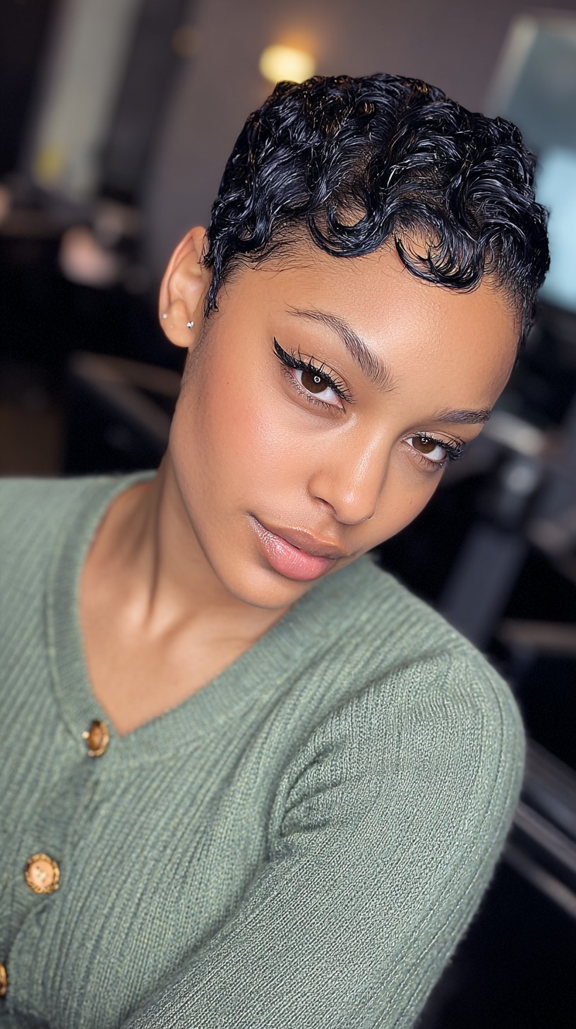 Glossy Finger Waves on Short Pixie