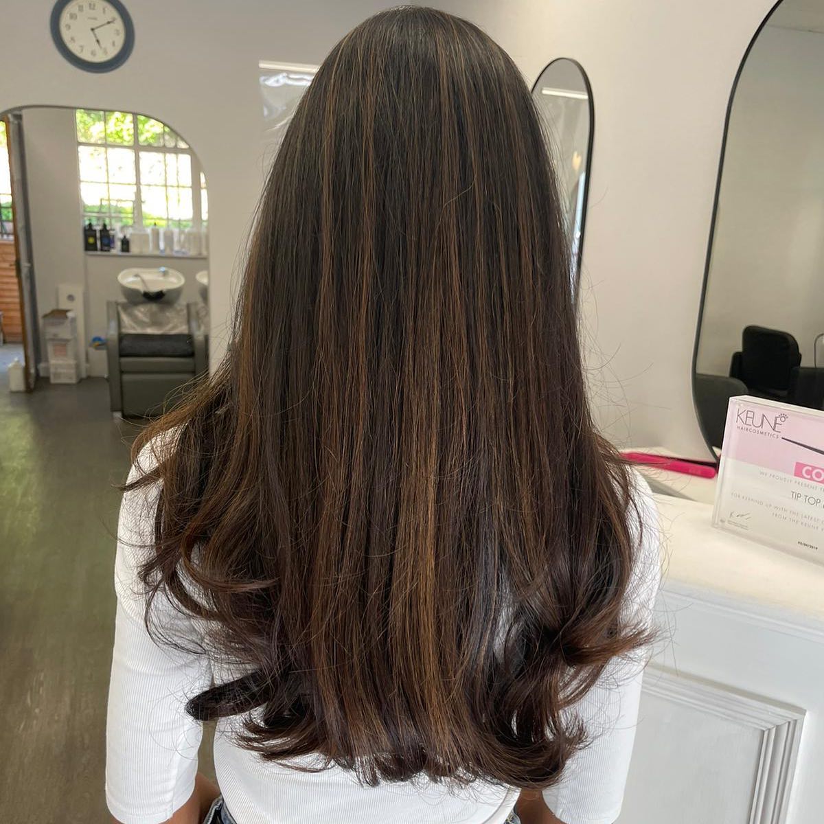 Glossy Long Black Hair with Subtle Caramel Balayage