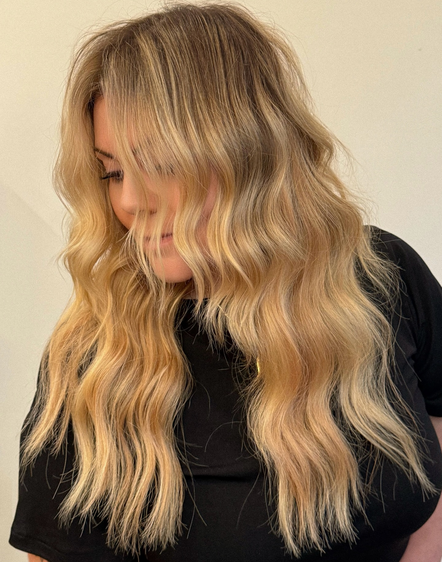 Golden Blonde Waves with Textured Ends