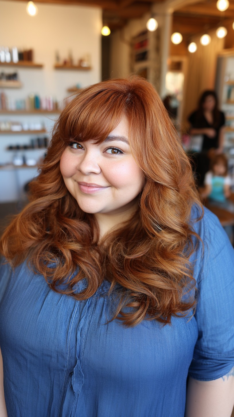 Golden Copper Curls with Voluminous Side Bang
